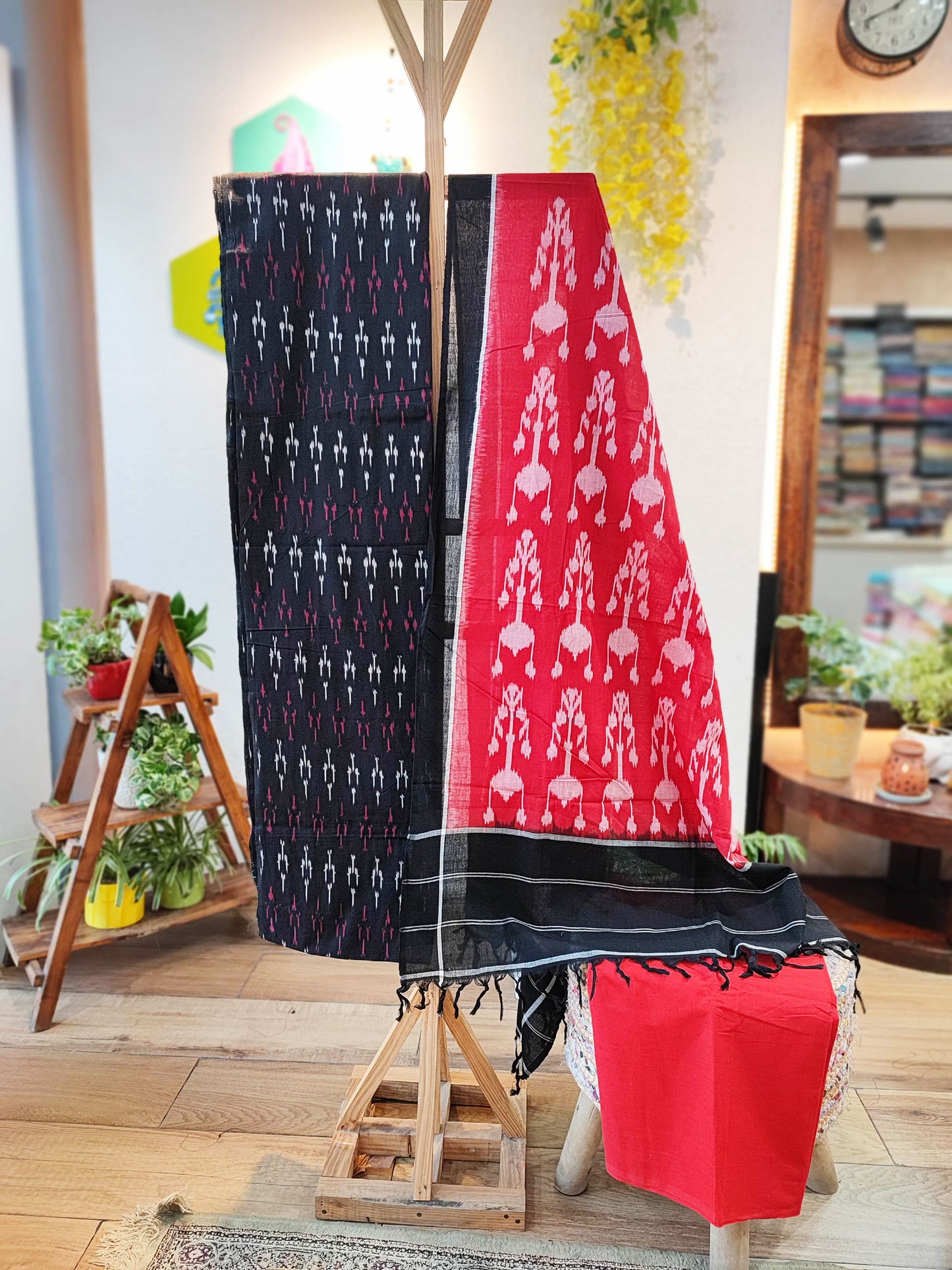Scarlet & Black Cotton Handloom Ikkat Suit Set