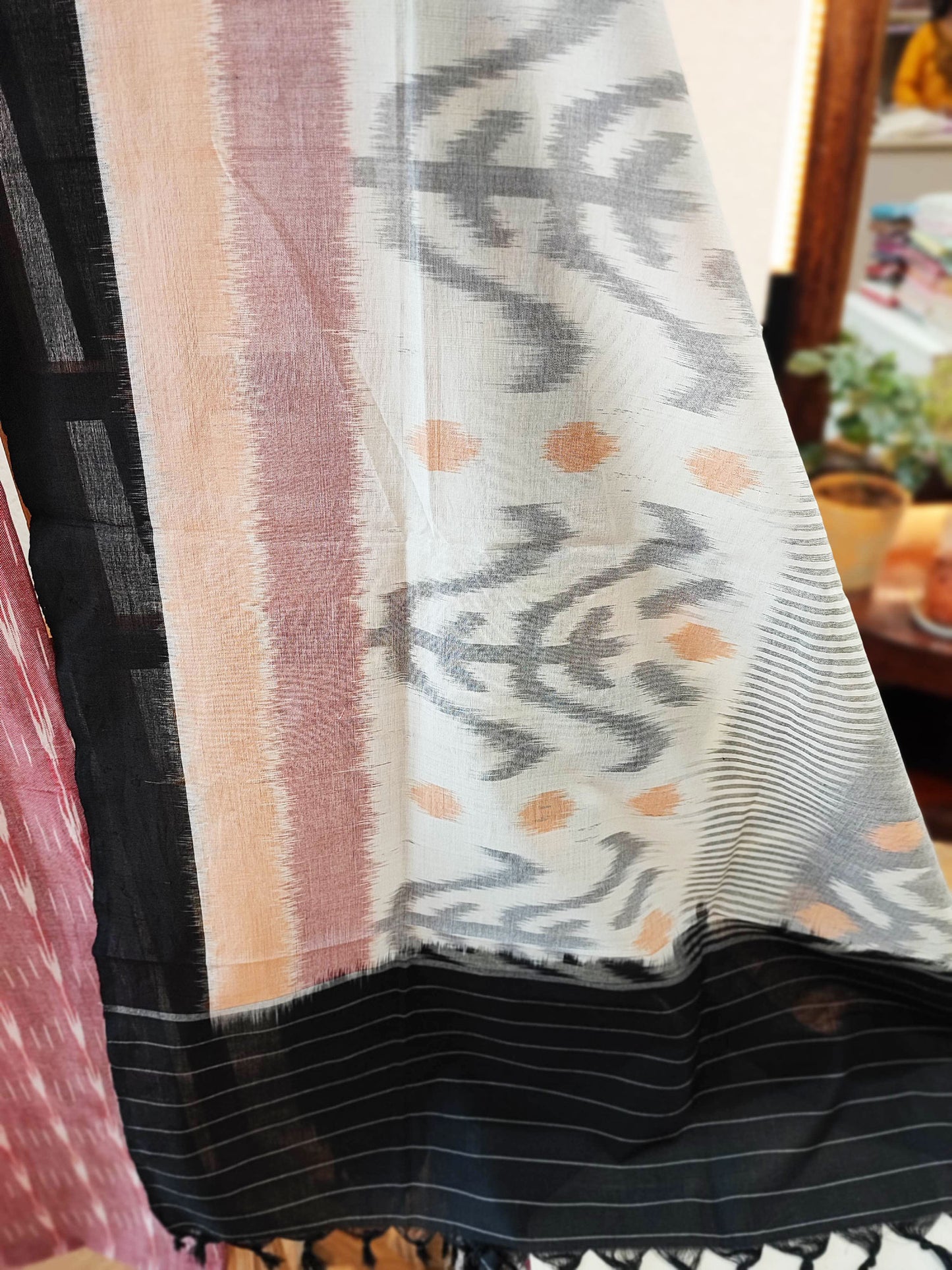 Rogue Pink, Black & White Cotton Handloom Ikkat Suit Set