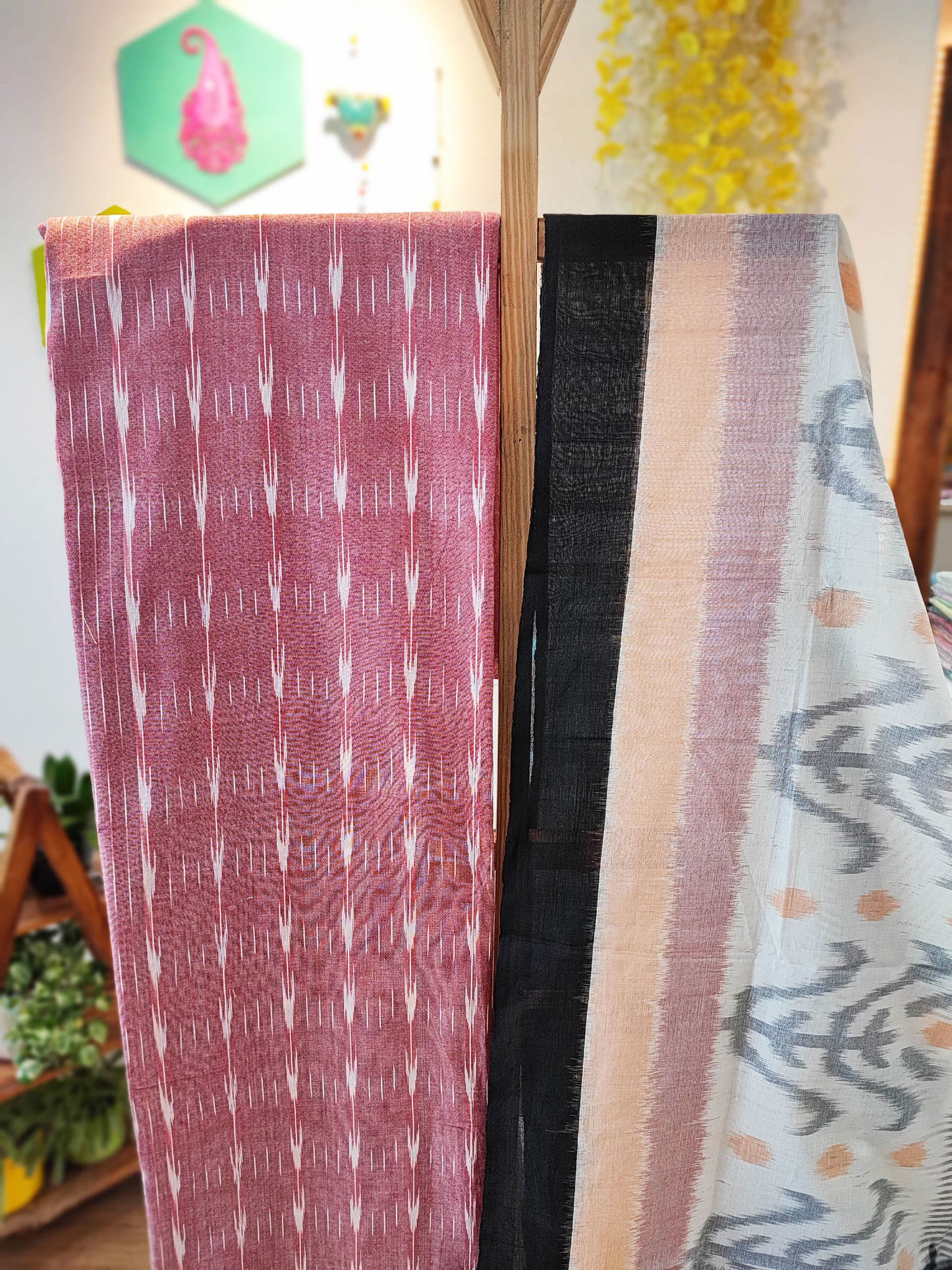 Rogue Pink, Black & White Cotton Handloom Ikkat Suit Set