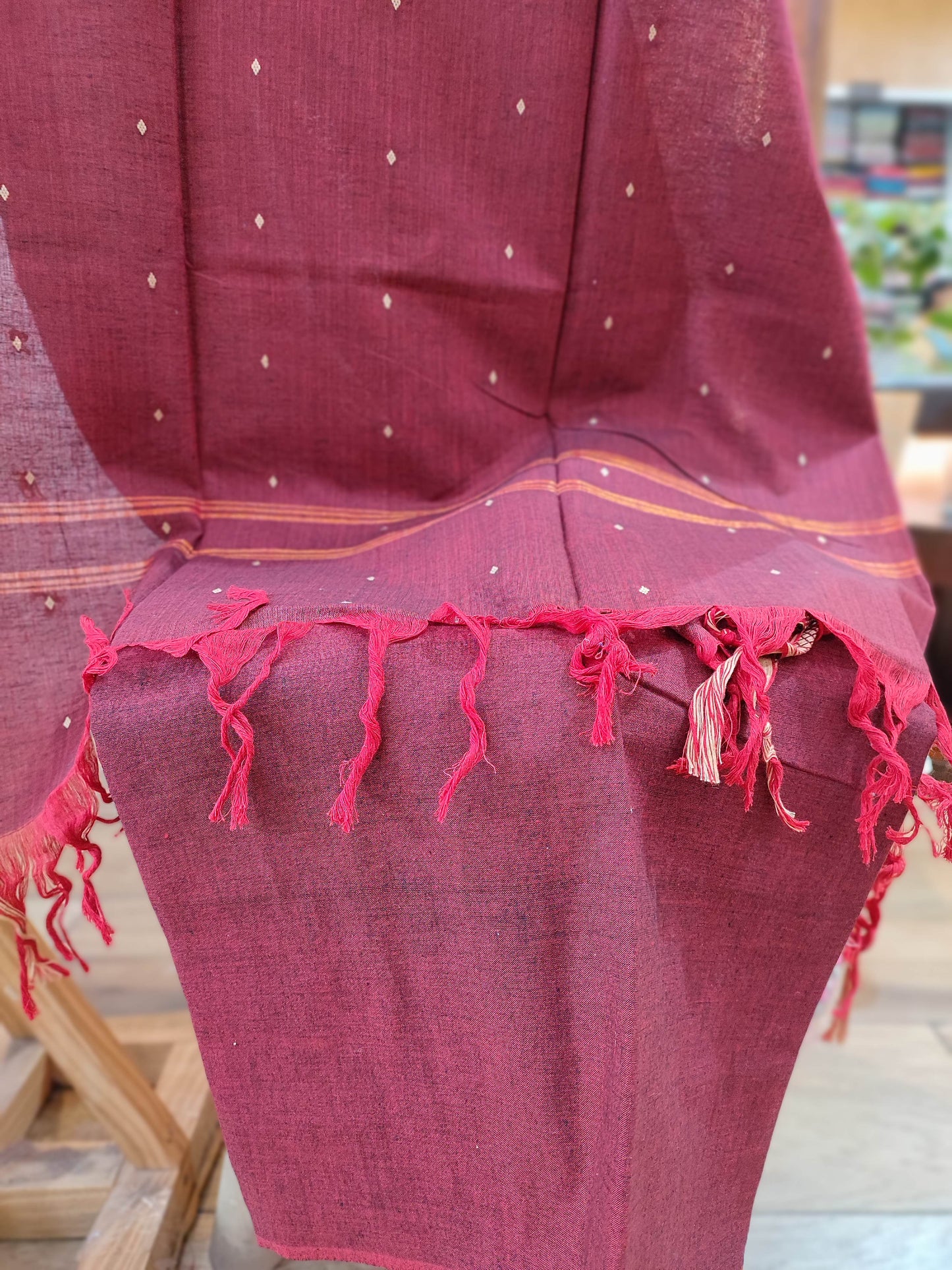 Maroon Handloom Pure Cotton Suit with Subtle Buta Weave