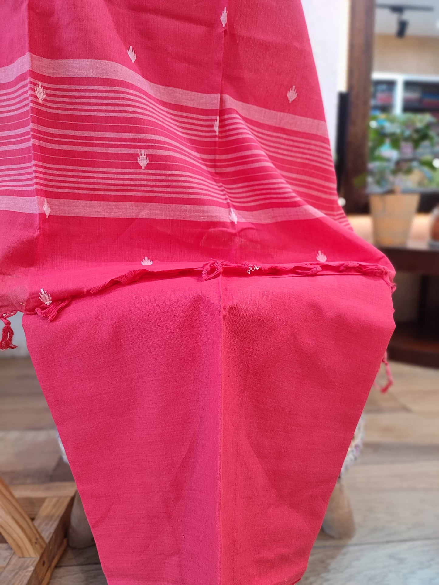Coral Pink Handloom Pure Cotton Suit with Diamond and Buta Weave