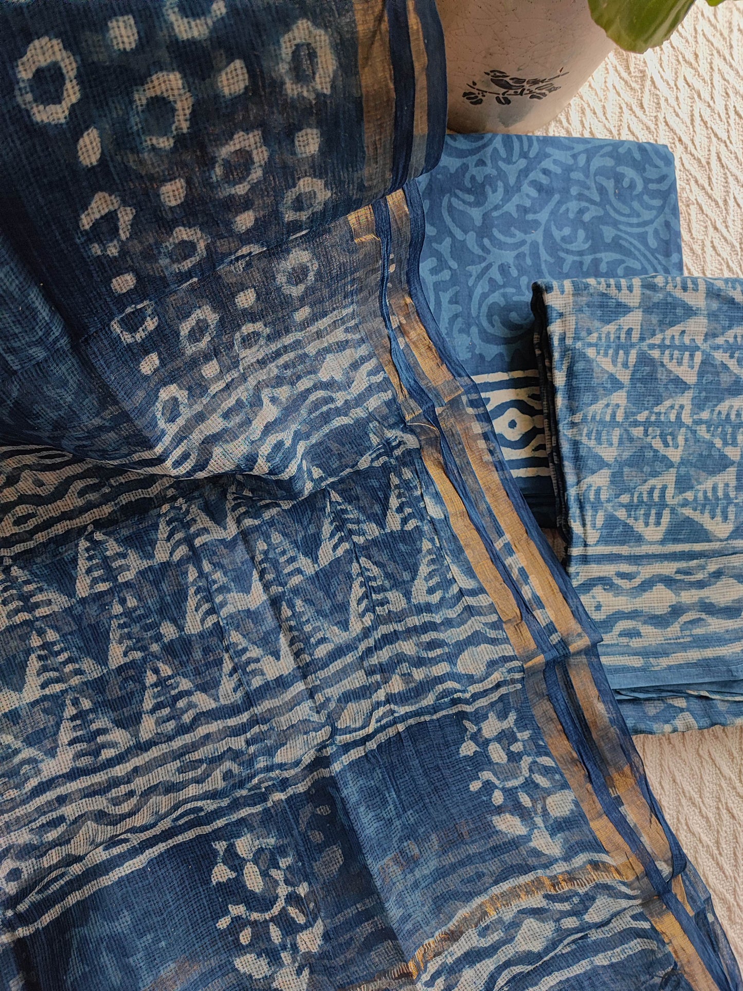 Indigo Printed Kota Suit Set with Dupatta