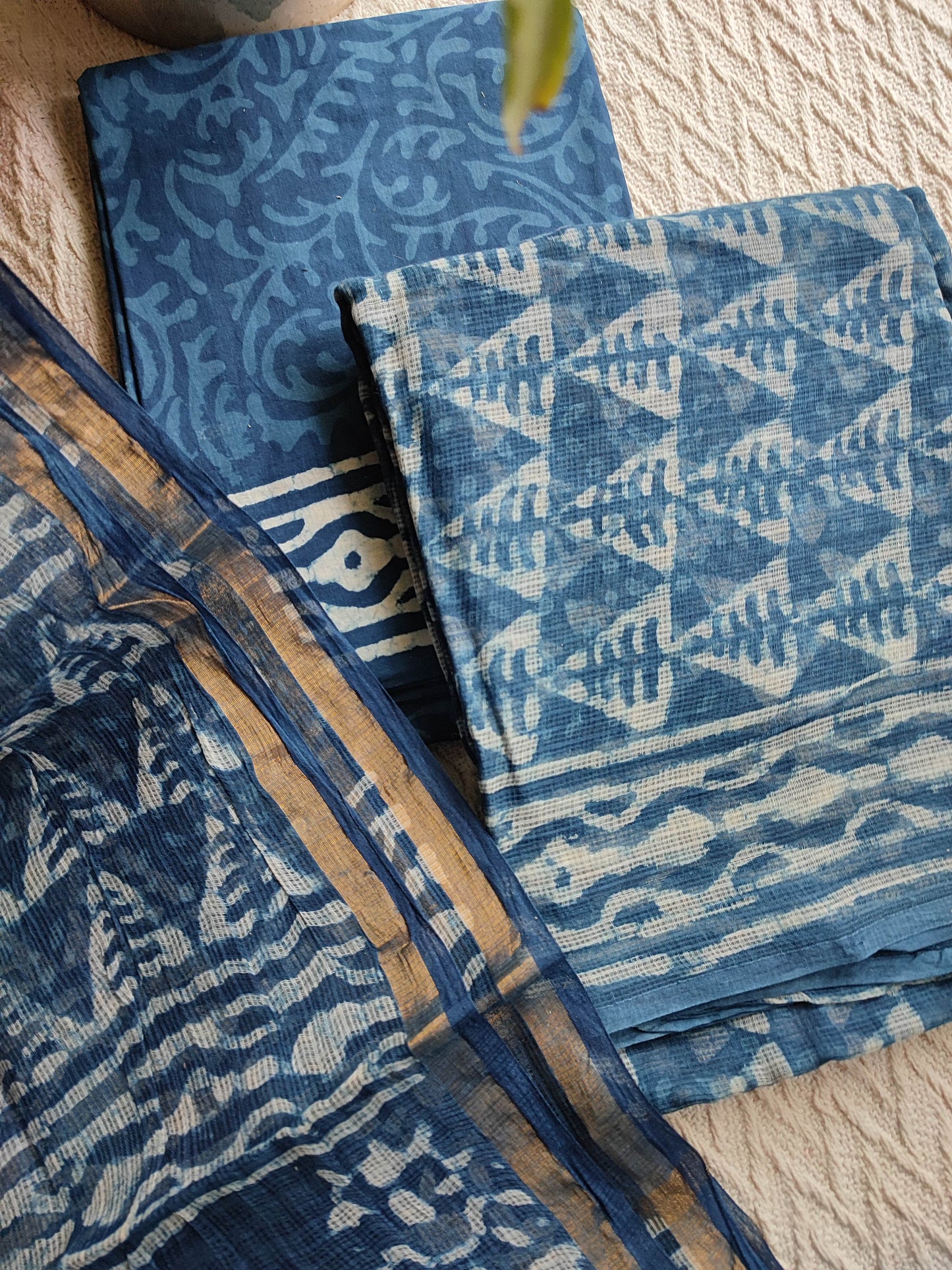 Indigo Printed Kota Suit Set with Dupatta