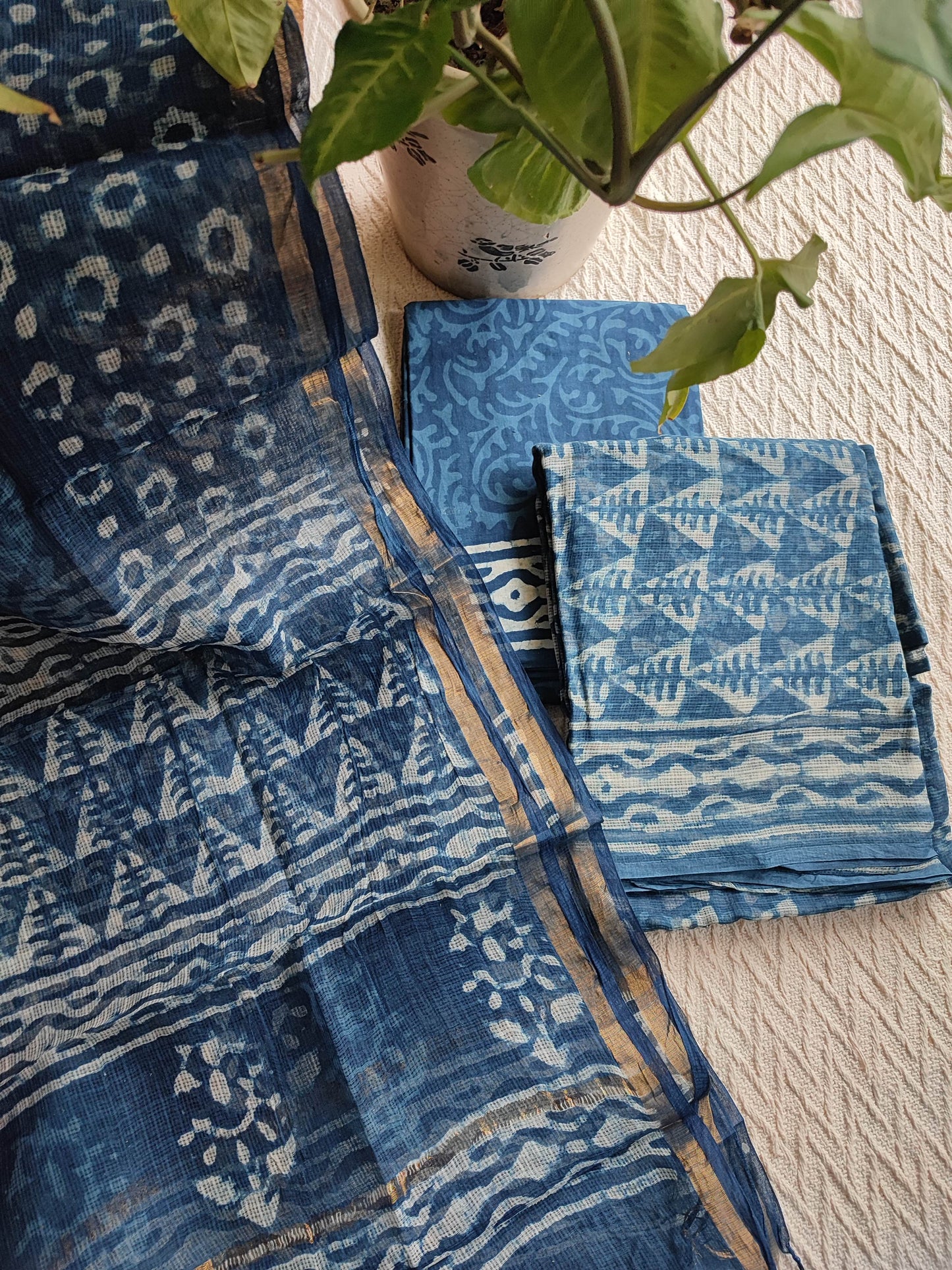 Indigo Printed Kota Suit Set with Dupatta