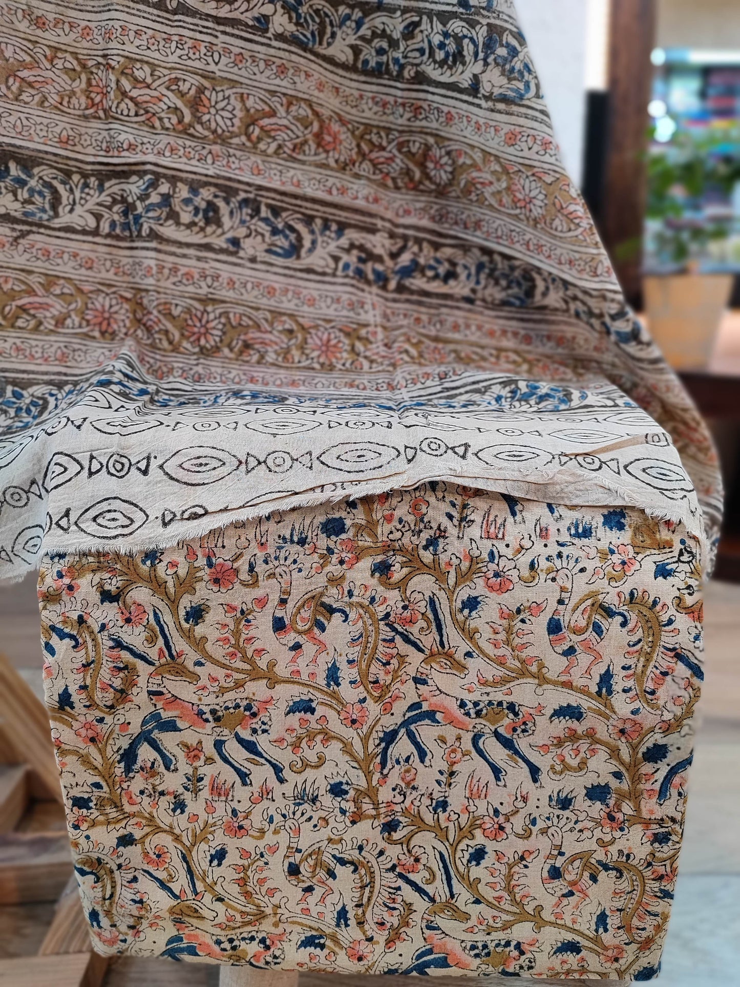 Navy Blue Ikkat Suit with Beige Kalamkari Cotton Pant and Multicolor Dupatta