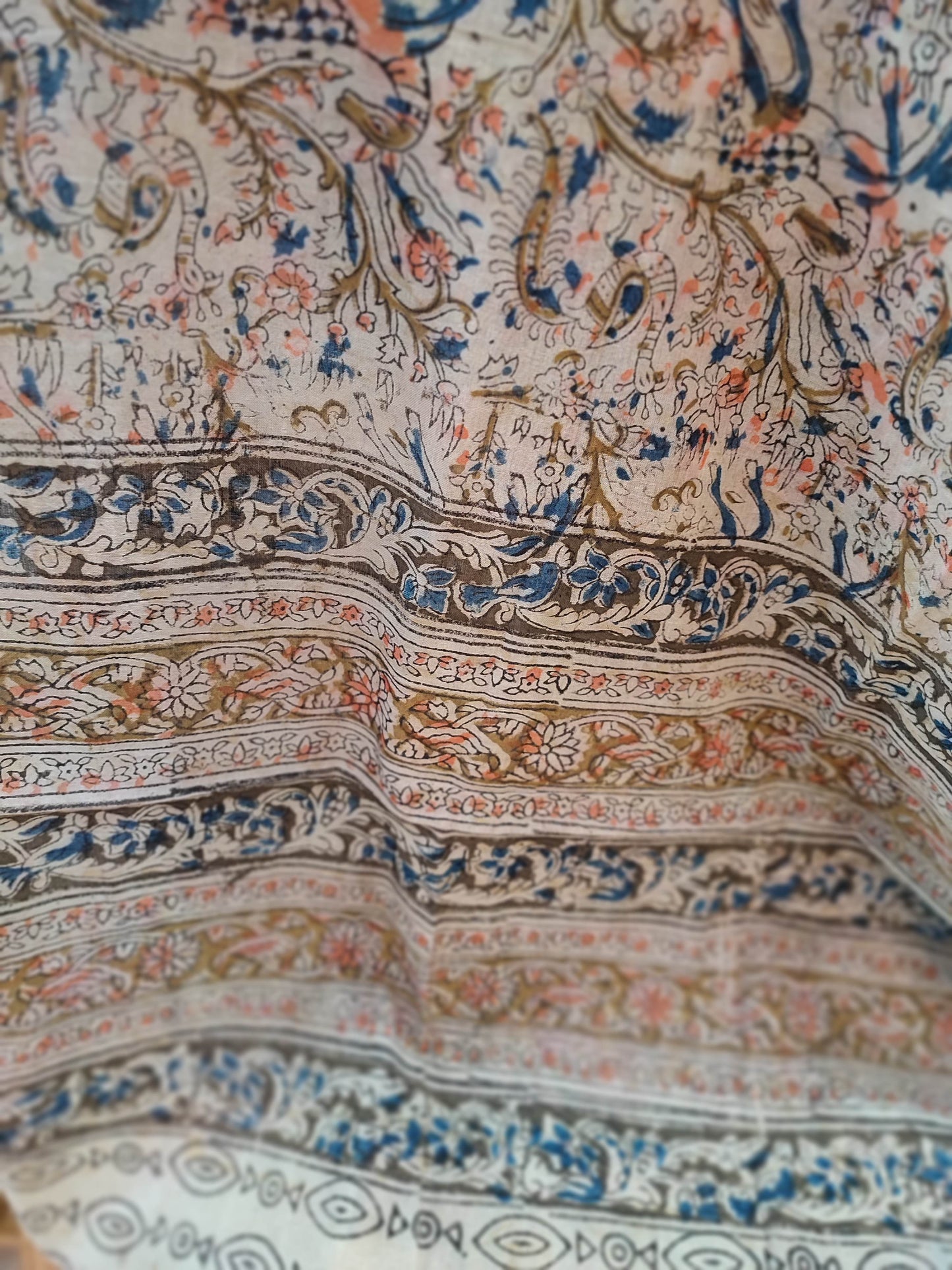 Navy Blue Ikkat Suit with Beige Kalamkari Cotton Pant and Multicolor Dupatta