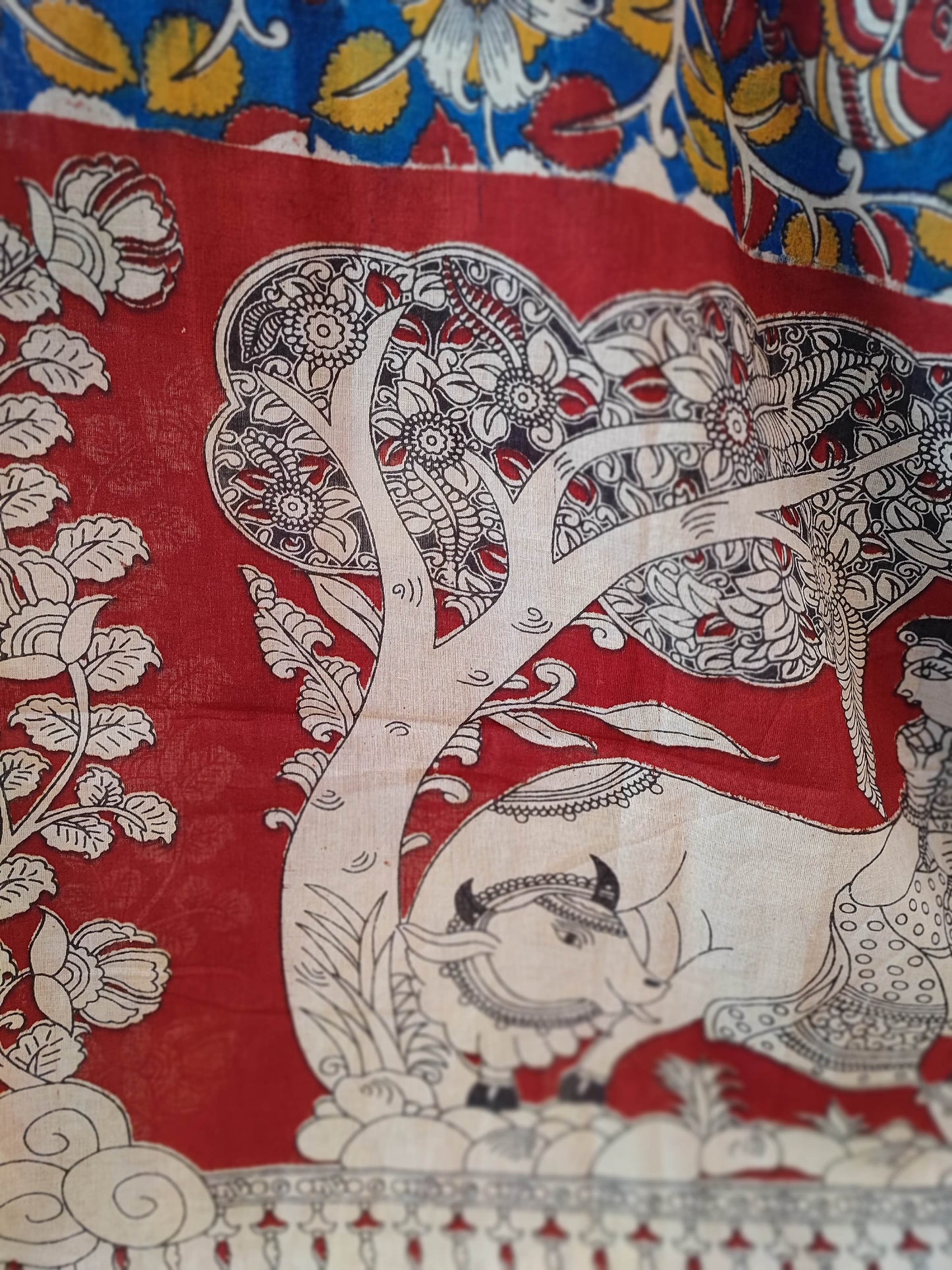 Mango yellow Ikkat Suit Set with Kalamkari Prints, Bottom, and Dupatta