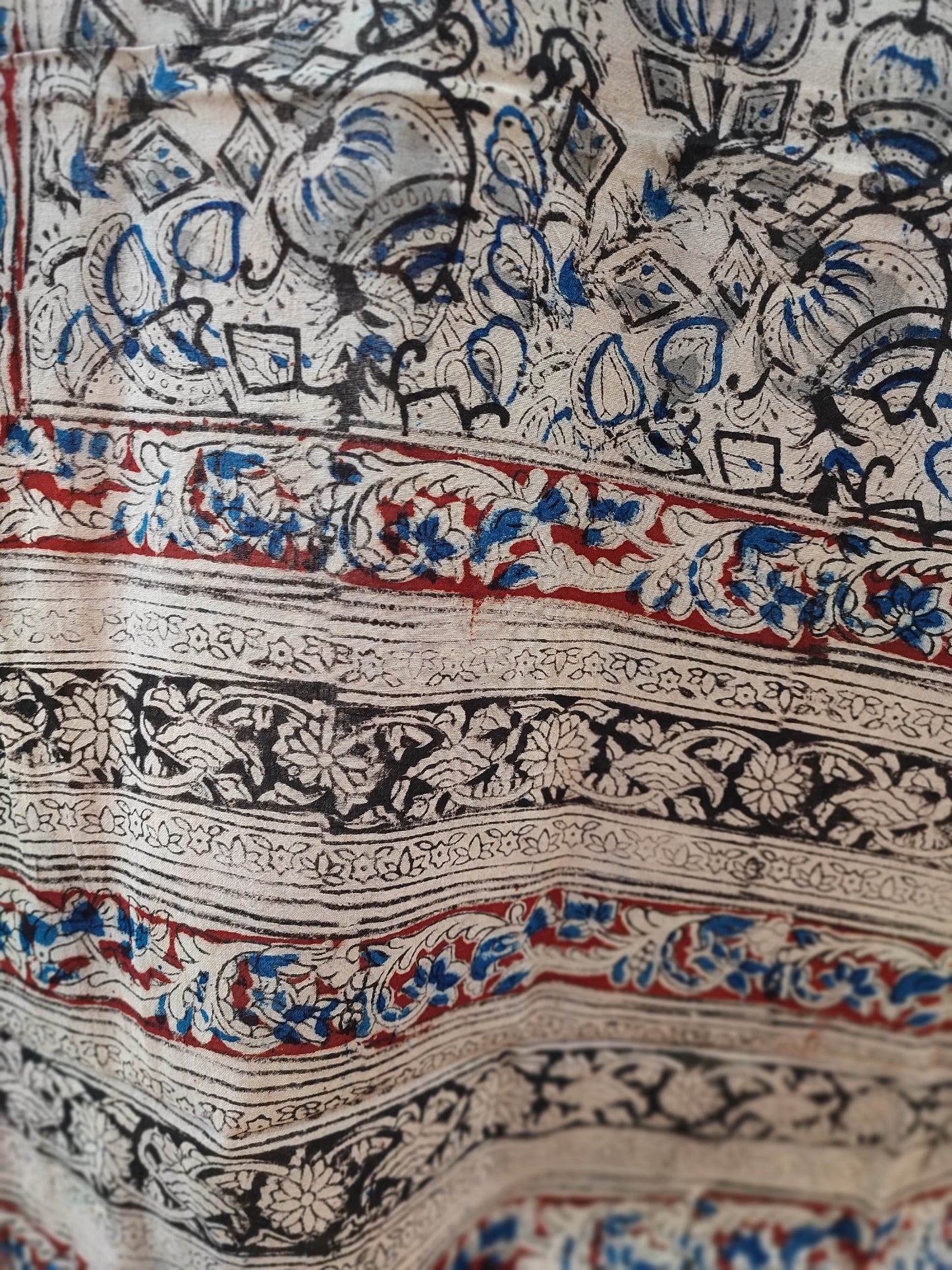Elegant Black Ikkat Suit Set with Kalamkari Prints, Bottom, and Dupatta