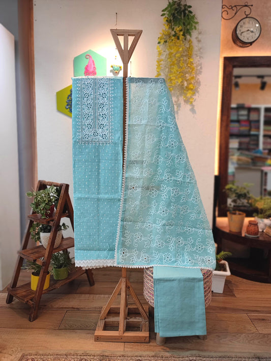 Kota linen Suit with cotton bottom and kota linen Dupatta