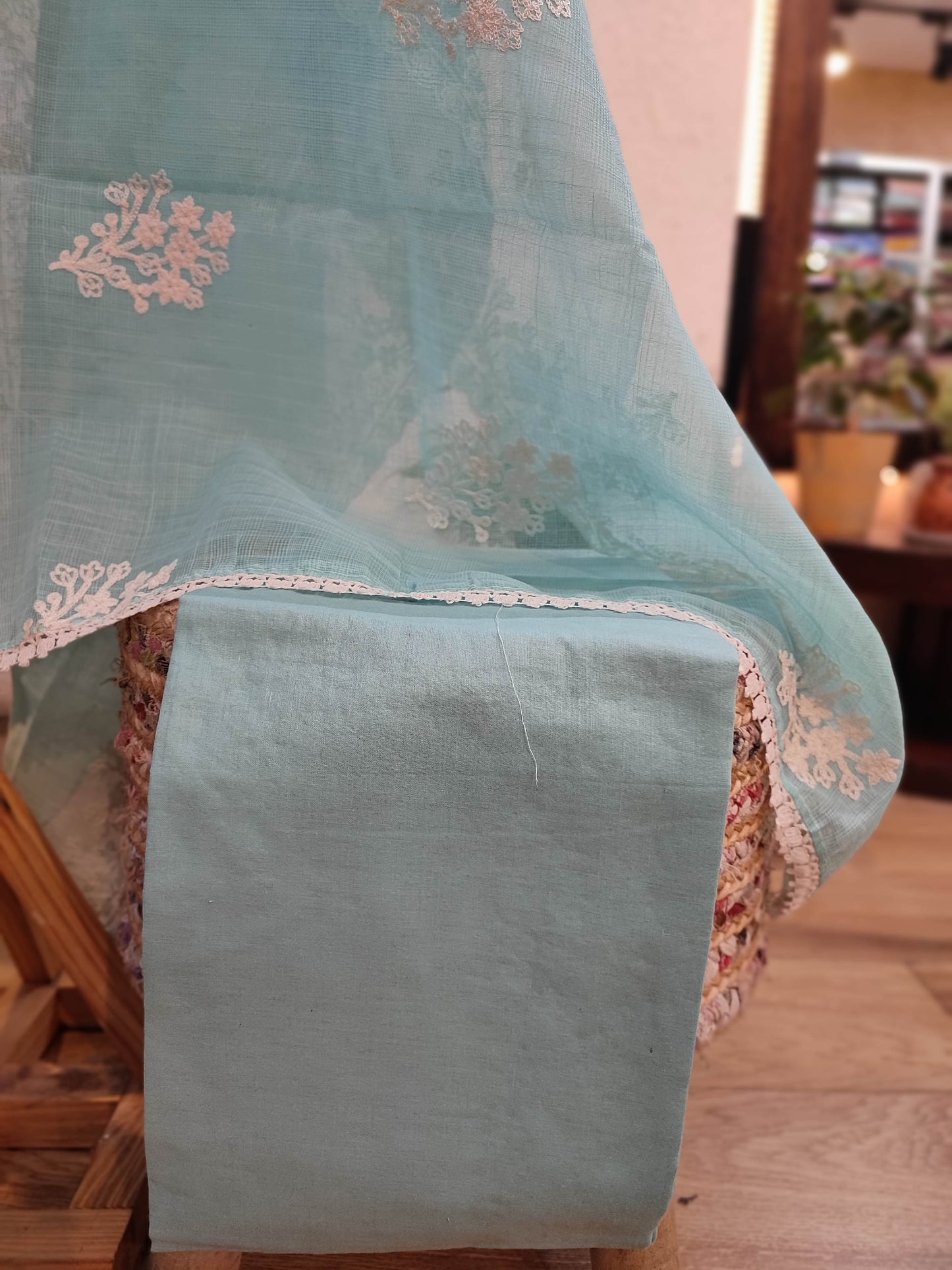 Kota Linen Suit with, cotton Bottom and kota linen Dupatta