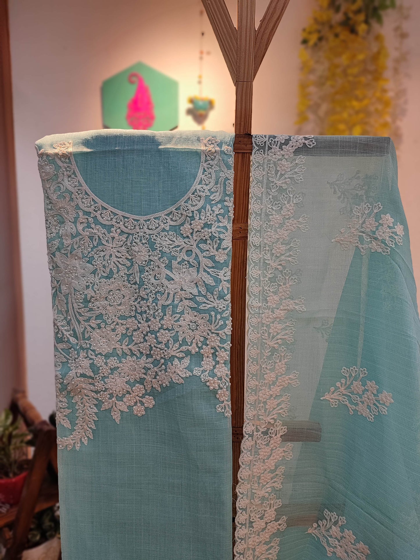 Kota Linen Suit with, cotton Bottom and kota linen Dupatta