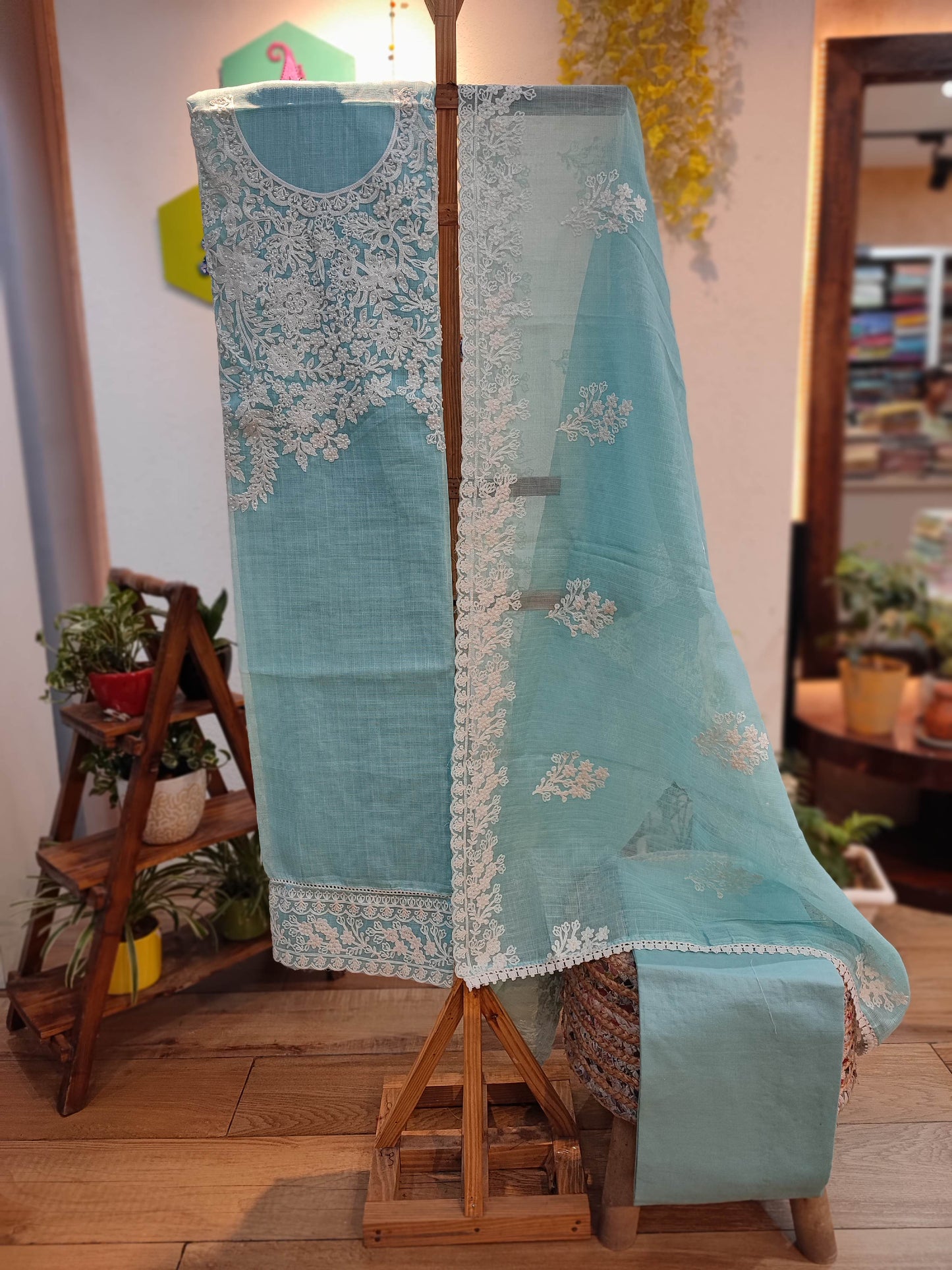Kota Linen Suit with, cotton Bottom and kota linen Dupatta