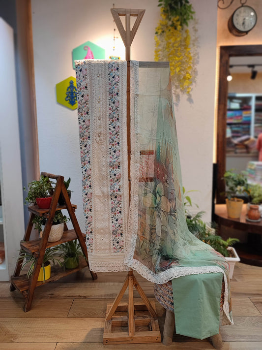 Cotton Suit with Premium Cotton Bottom and Pure Chiffon Dupatta