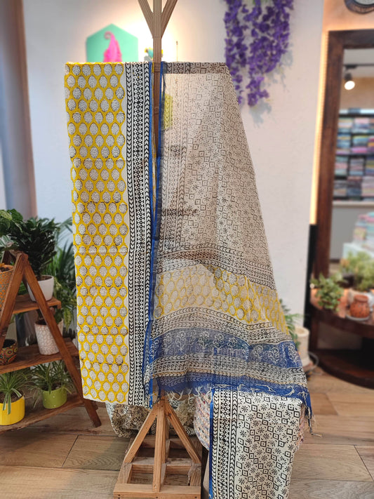 Cotton Suit with Cotton Bottom & Kota Doria Dupatta
