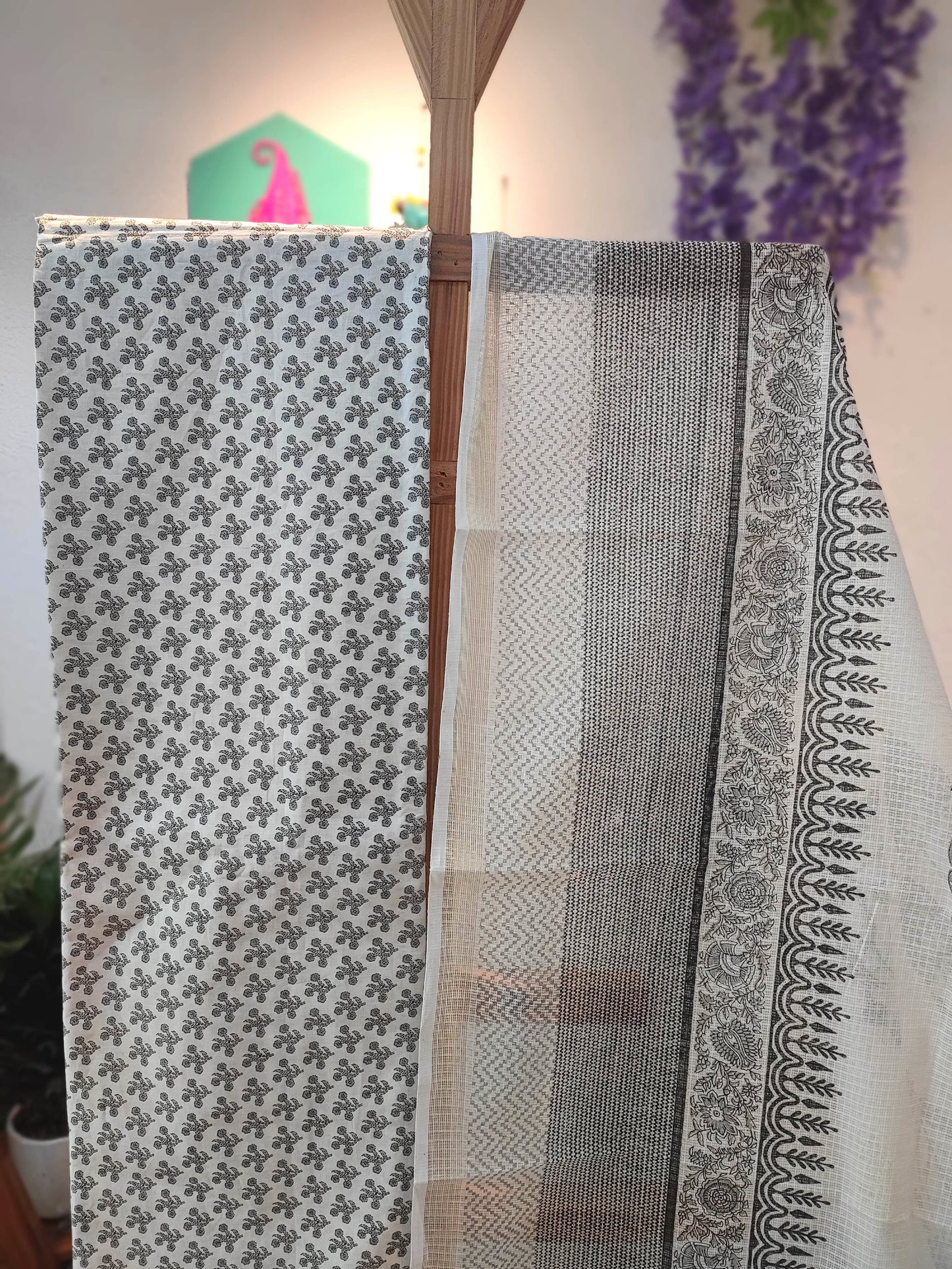 Pure Cotton Black White Striped Suit with Cotton Bottom & Kota Doria Dupatta