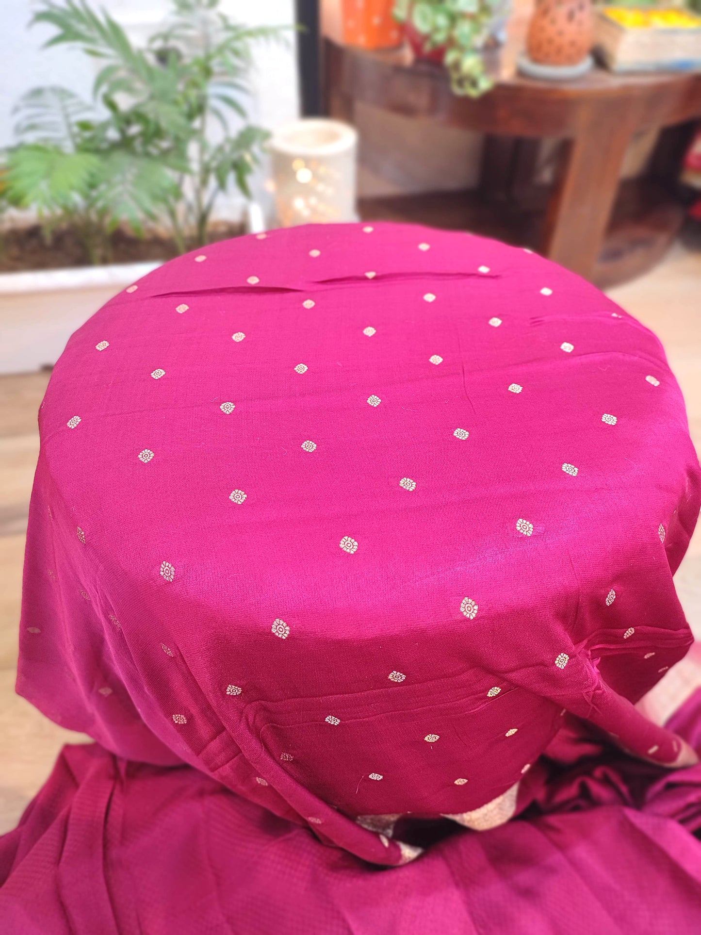 Wine Banarasi Gajji Silk Saree with Zari Nandi Motifs & Blouse Piece