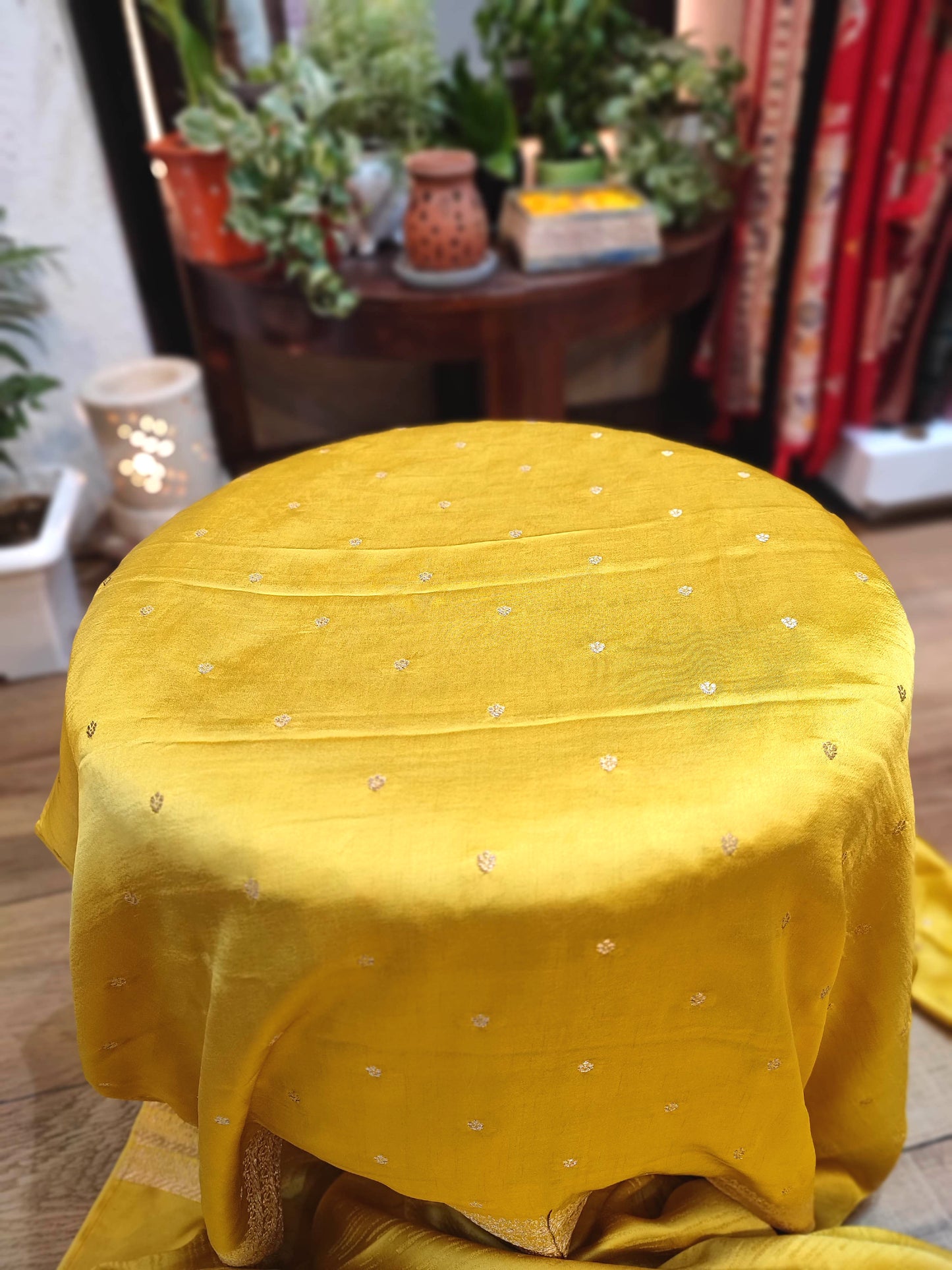 Yellow Gajji Silk Banarasi Saree with Zari Sparrow Bird Motifs & Running Blouse