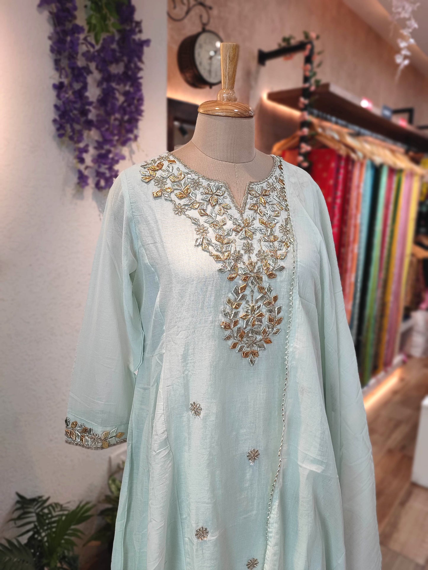 Mulmul Kurta Set with Dupatta – Hand Embroidered Work with Ethnic Wear