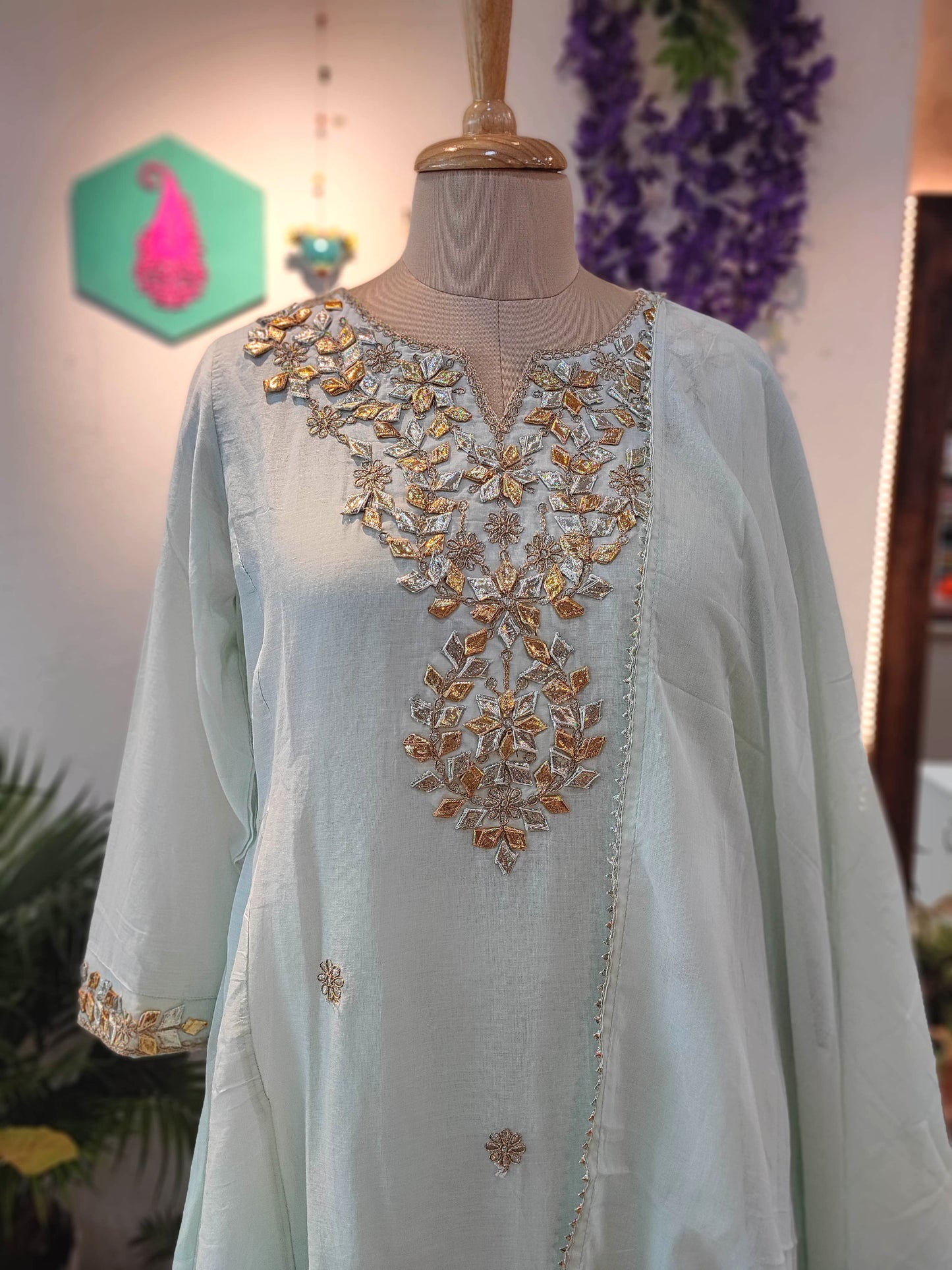 Mulmul Kurta Set with Dupatta – Hand Embroidered Work with Ethnic Wear