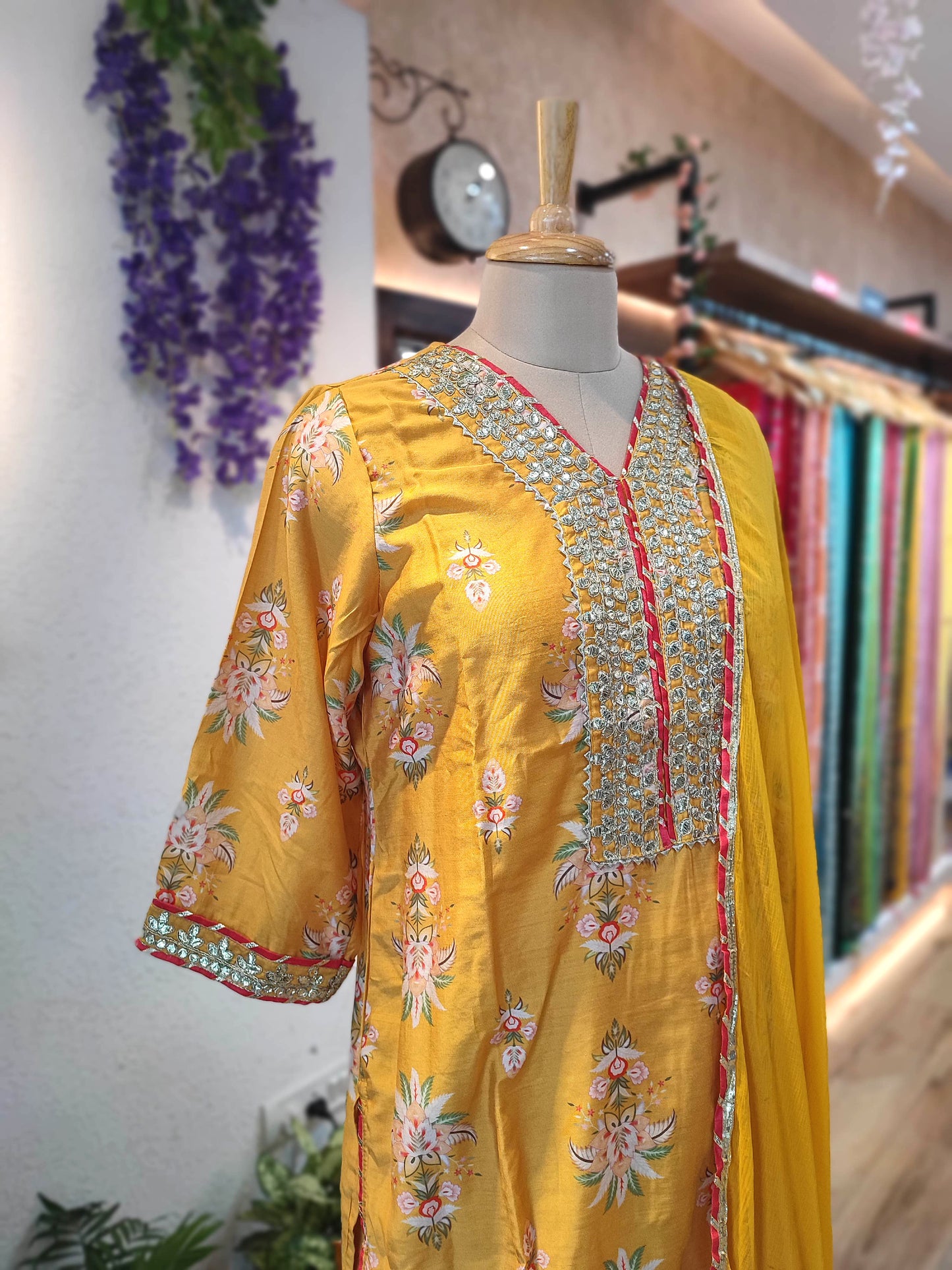 Mustard Yellow Muslin Silk Kurta Sharara Set with Gota Patti Dupatta