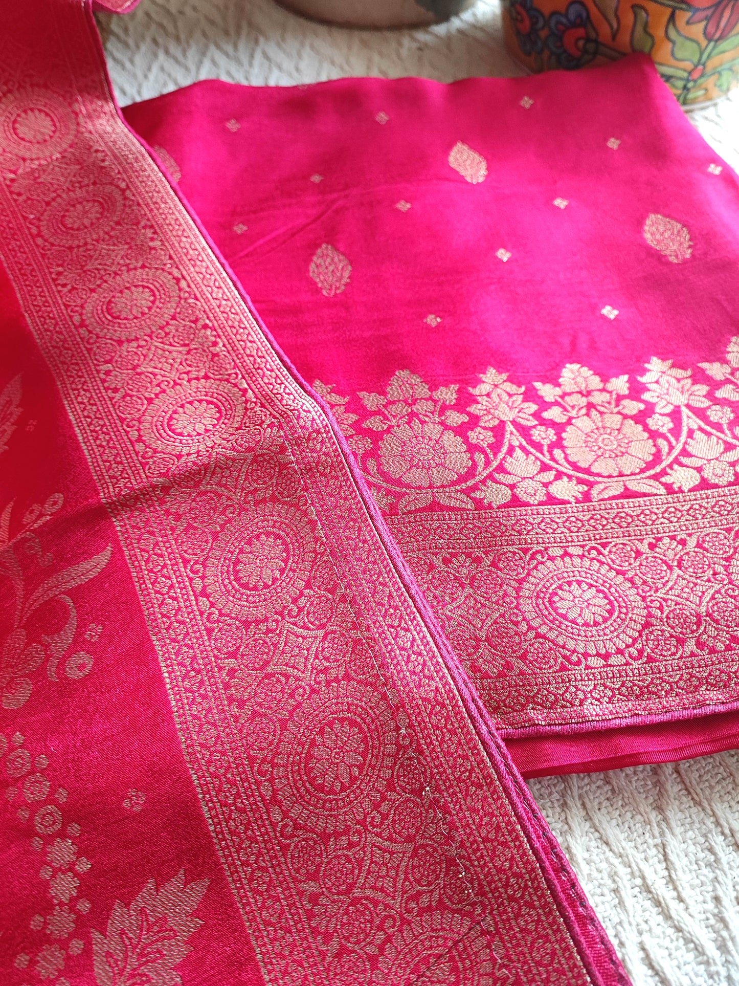 Hot Pink Banarasi Silk Suit with Floral Zari Work | Festive & Wedding Wear