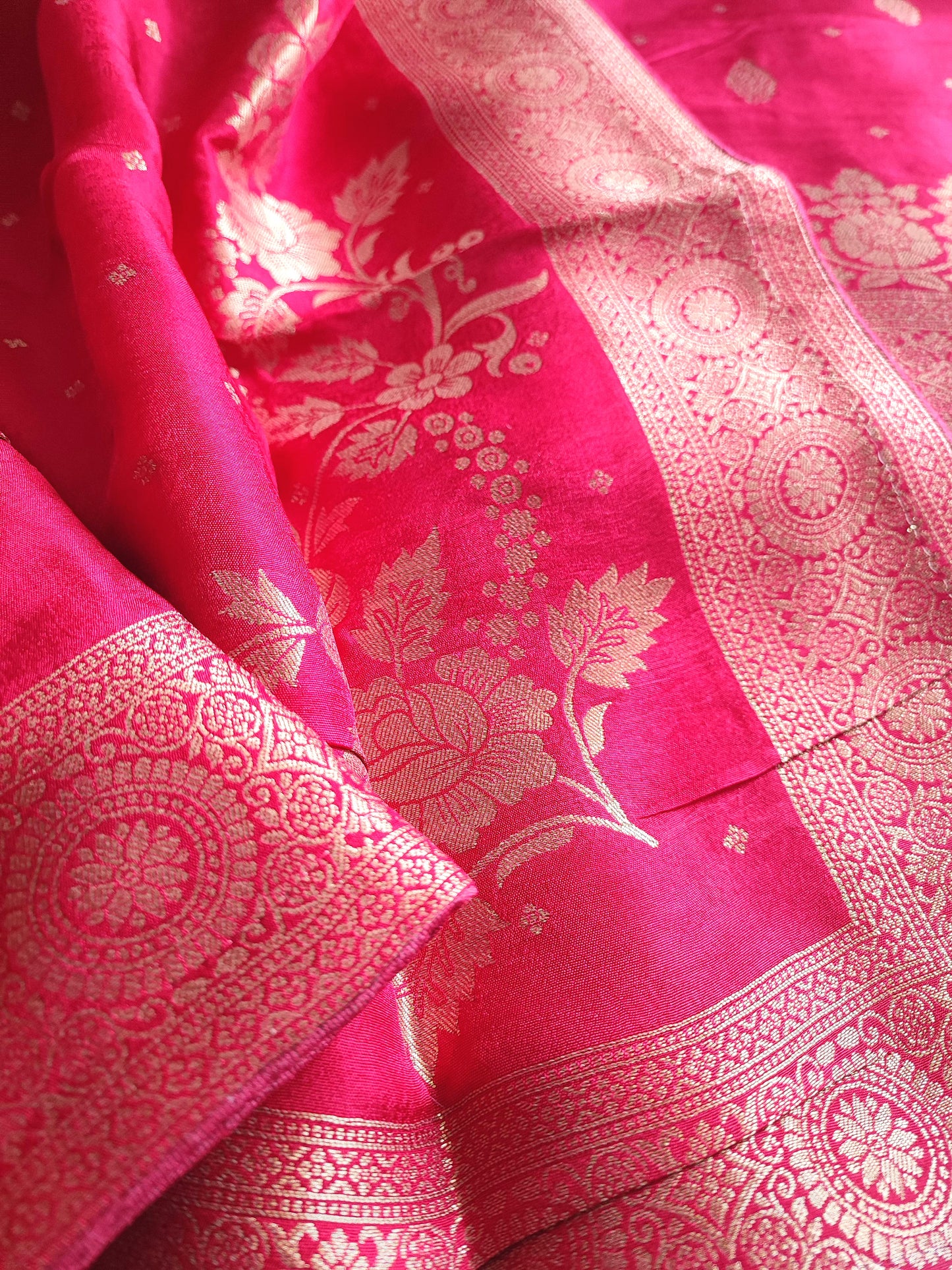 Hot Pink Banarasi Silk Suit with Floral Zari Work | Festive & Wedding Wear