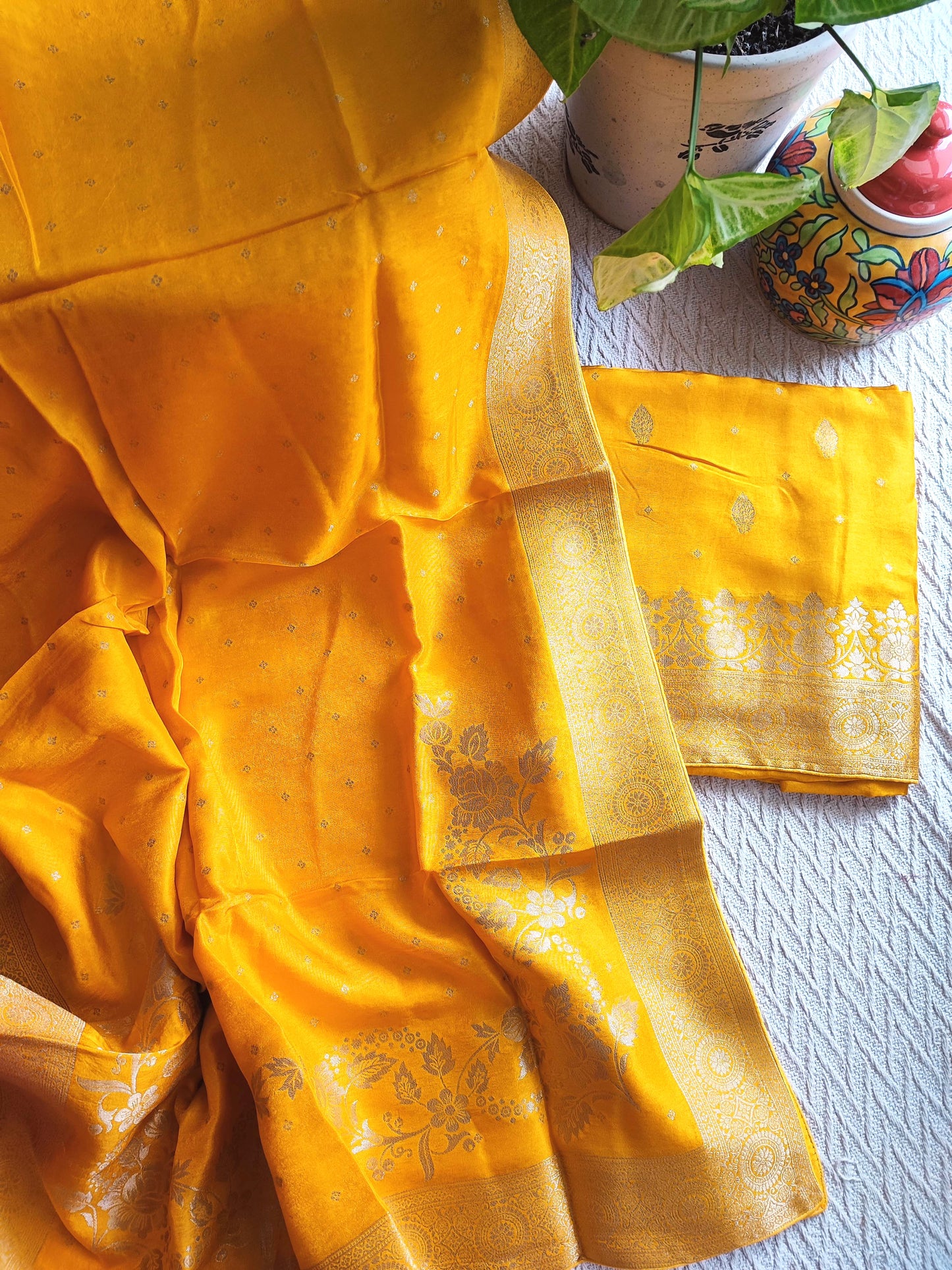 Yellow Banarasi Silk Suit with Gold Zari Work | Haldi & Festive Wear