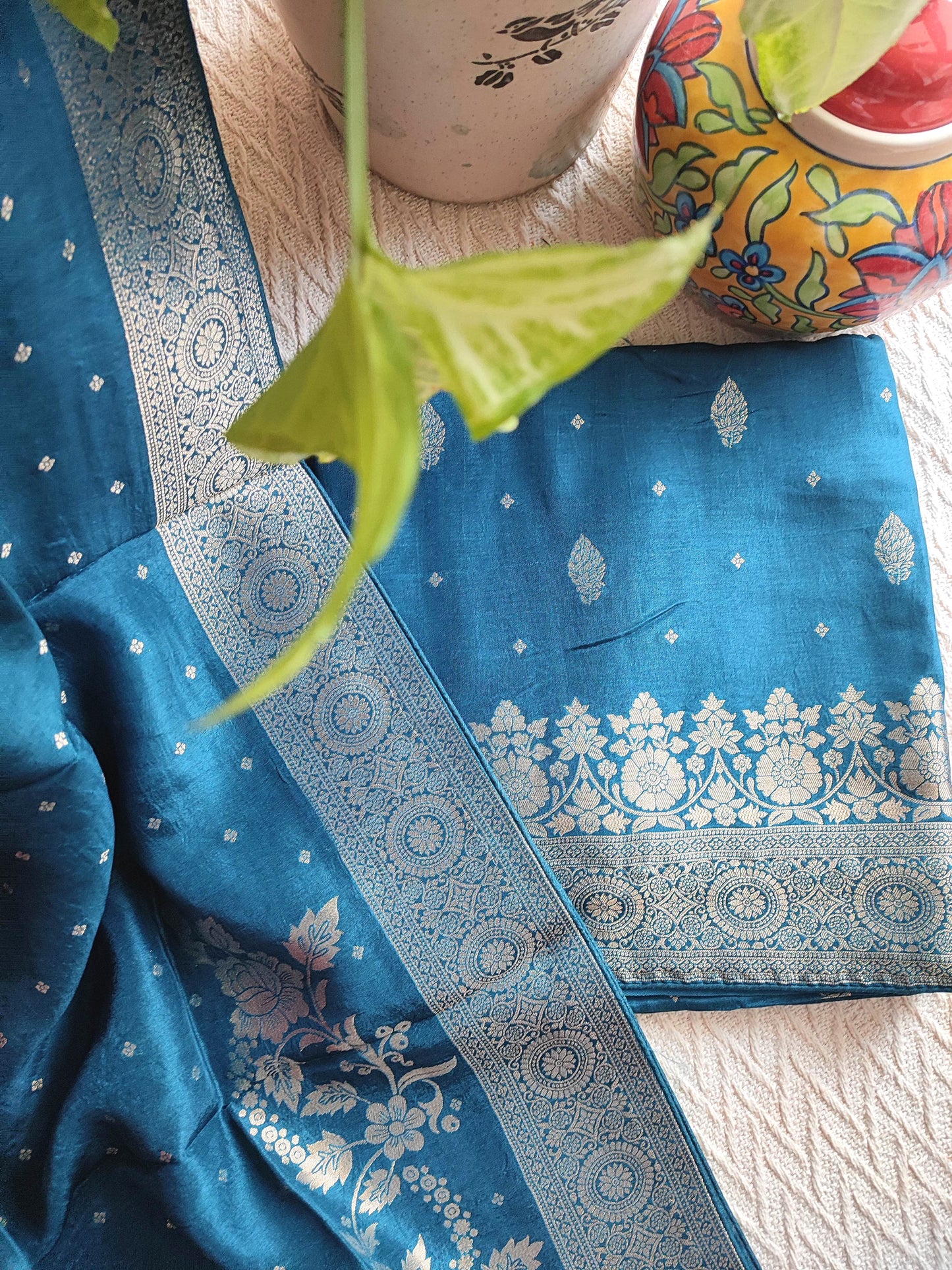 Teal Blue Banarasi Silk Suit with Zari Weaving | Traditional & Party Wear