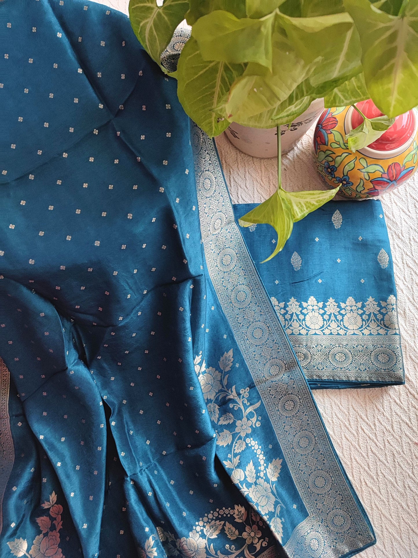 Teal Blue Banarasi Silk Suit with Zari Weaving | Traditional & Party Wear