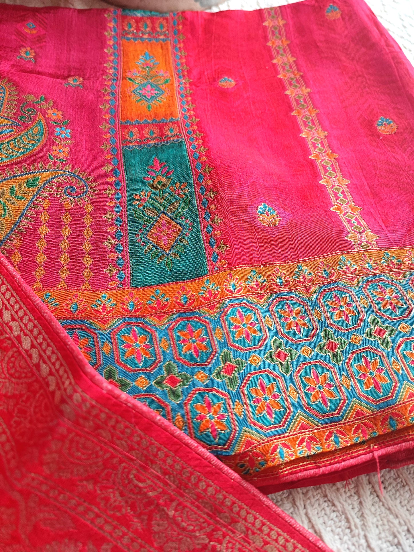 Elegant Pink Banarasi-Inspired Crepe Silk Suit Material with Woven Dupatta