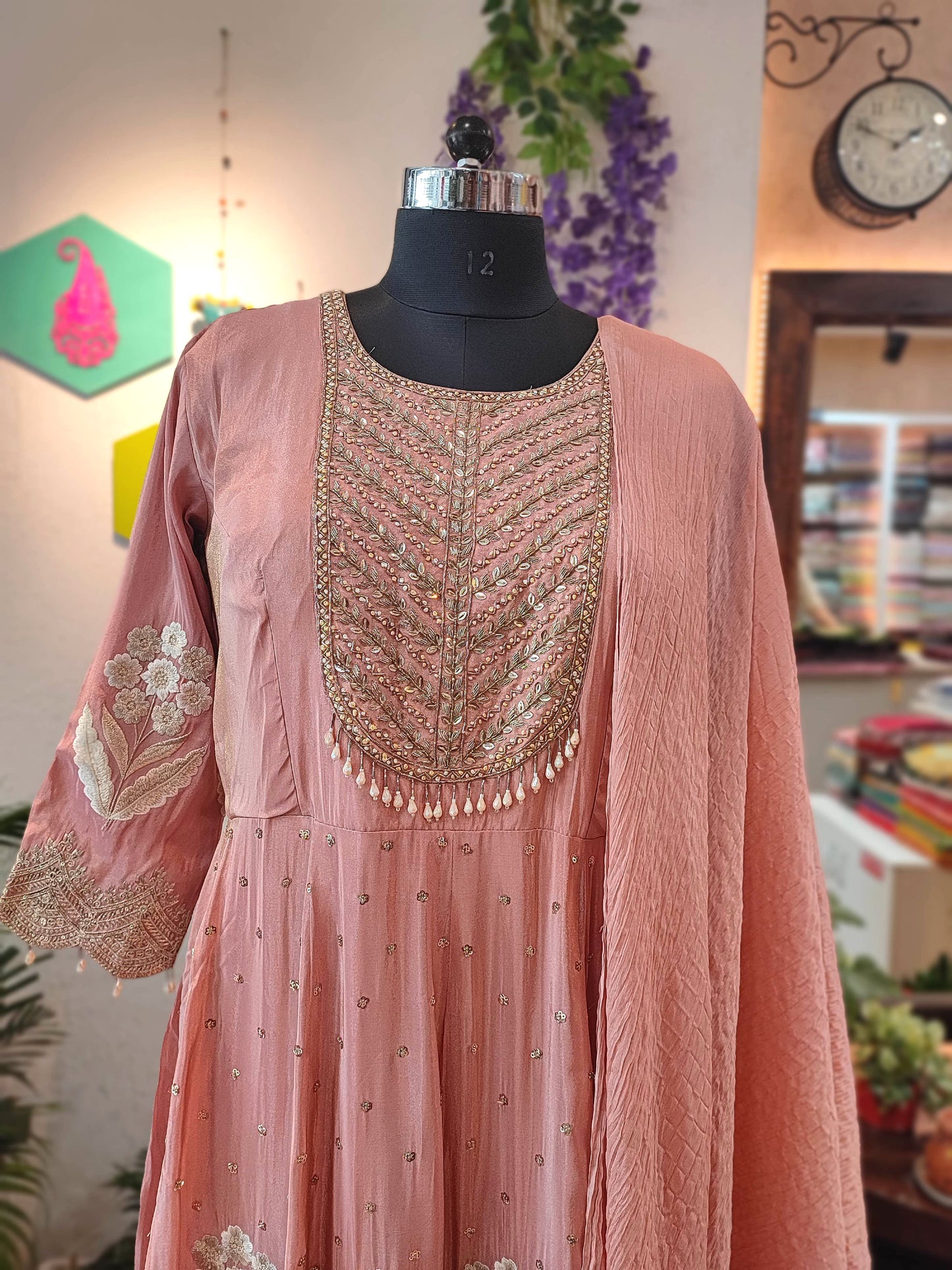 Blush Pink Crepe Silk Anarkali Suit with Dupatta | Shop Now