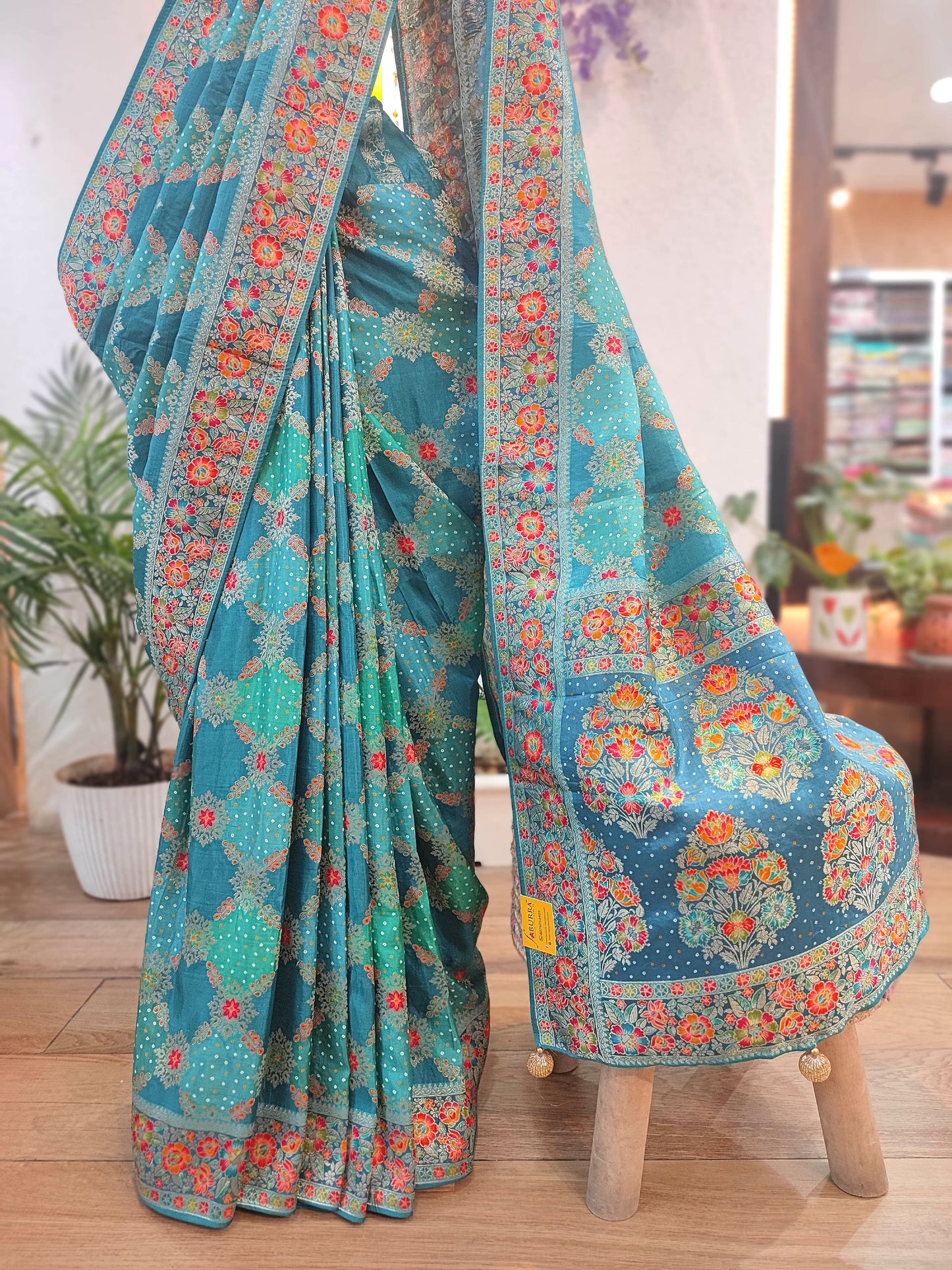 Buy Teal Blue Crepe Silk Saree with Banarasi Weaving Border & Pallu