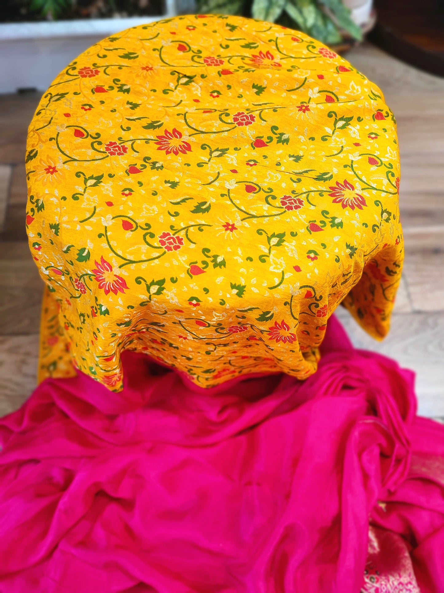 Buy Rani Pink Crepe Silk Banarasi Saree with Handwork Motifs for Wedding