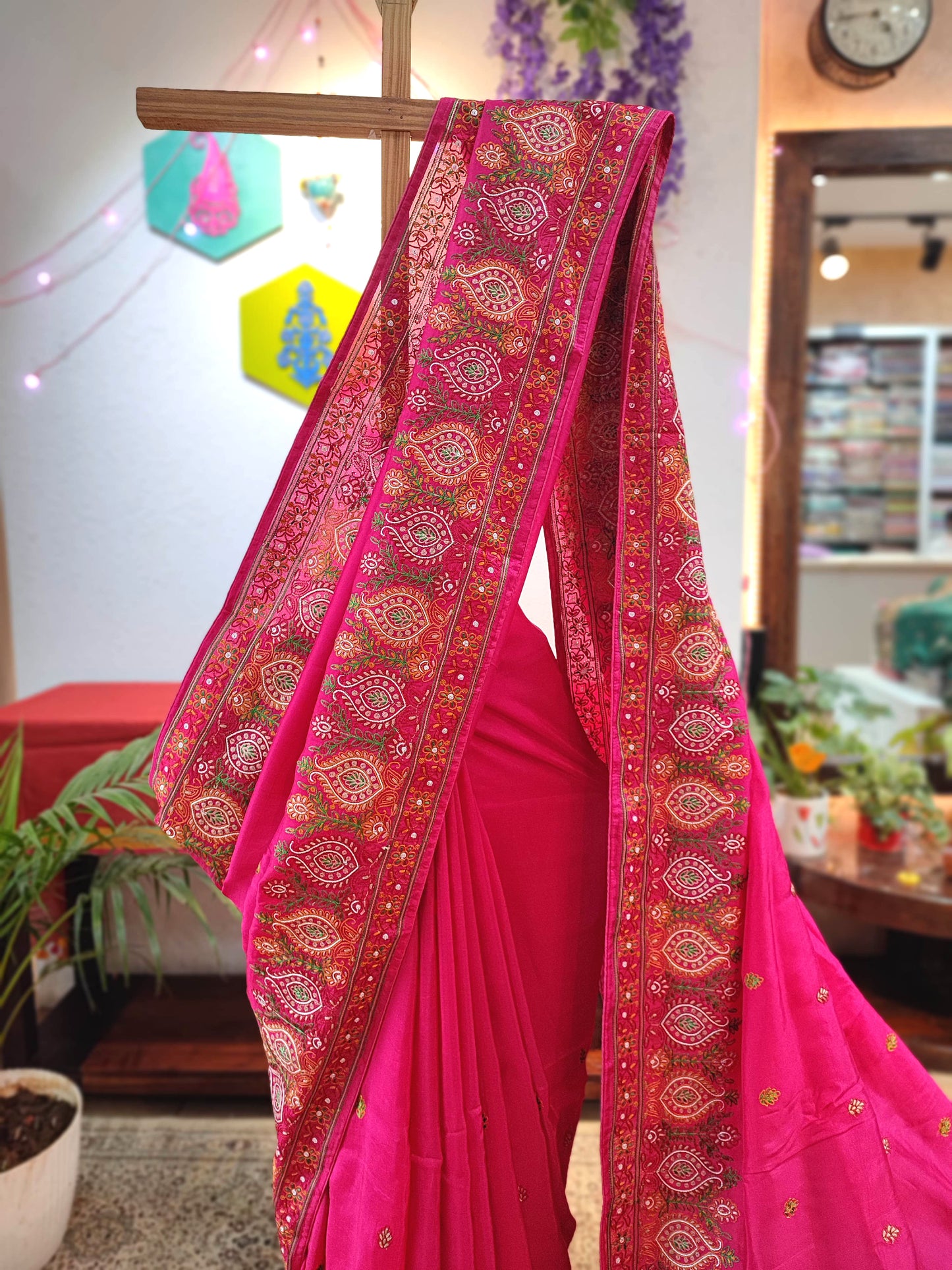Pink Crepe Silk Saree with Banarasi Weaving Pallu & Border | Wedding Wear