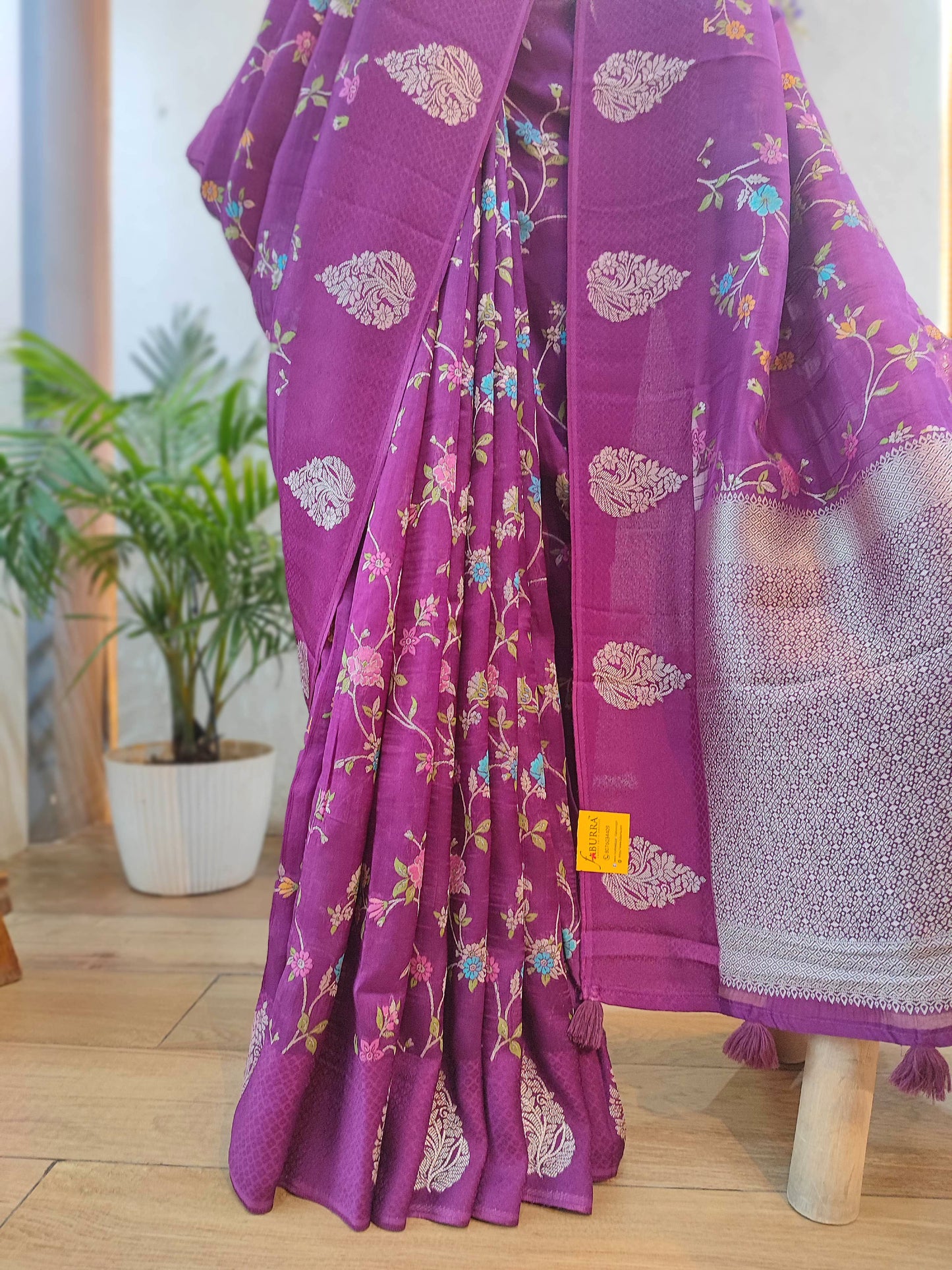 Meenakari Banarasi Crepe Silk Saree in Purple | Wedding Collection