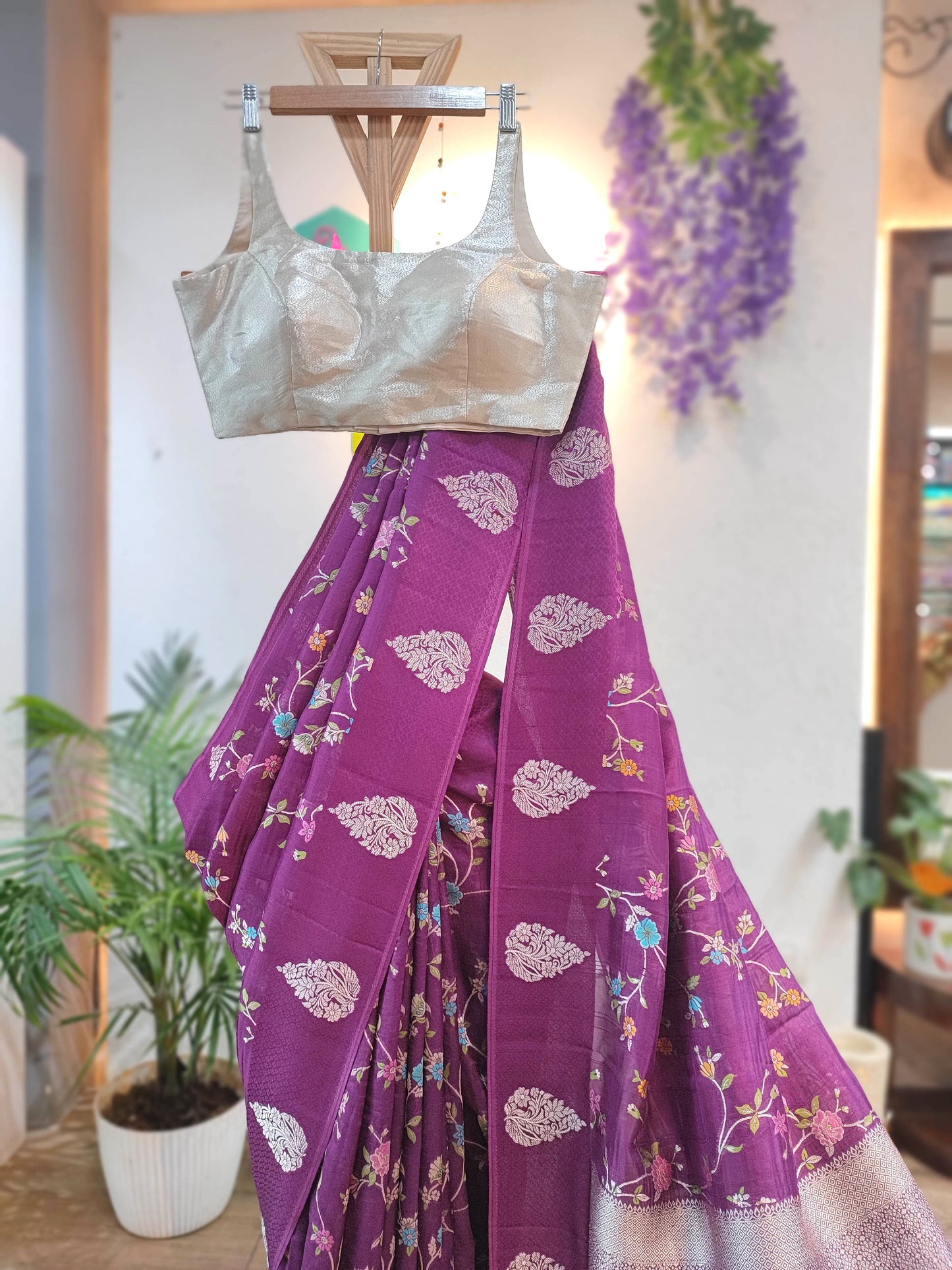 Meenakari Banarasi Crepe Silk Saree in Purple | Wedding Collection