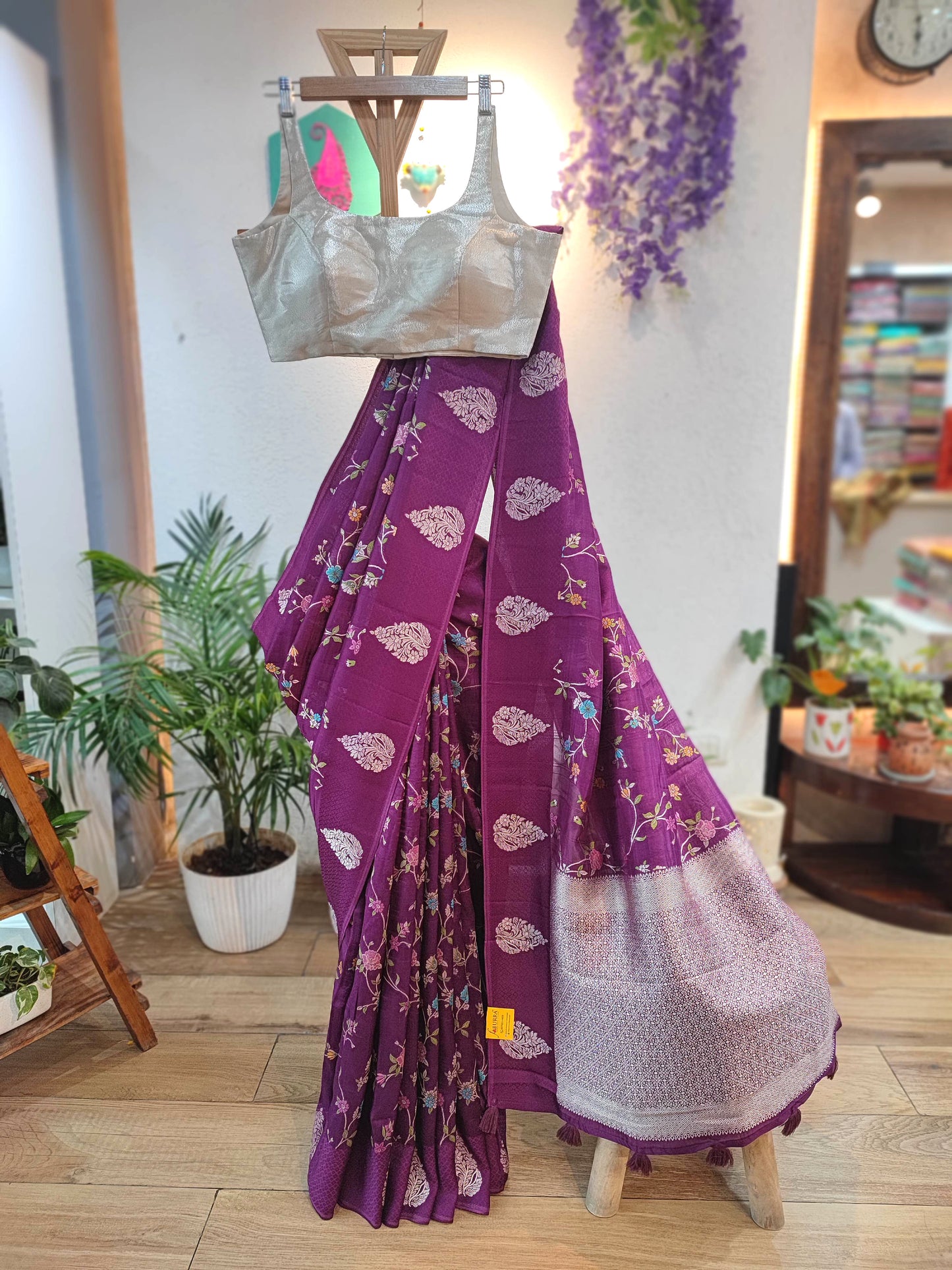 Meenakari Banarasi Crepe Silk Saree in Purple | Wedding Collection