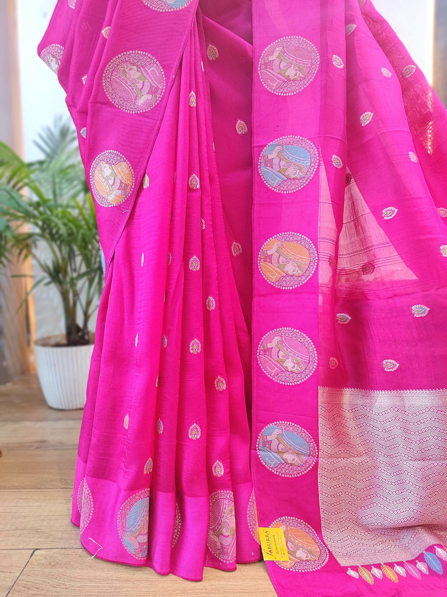 Pink Crepe Silk Saree with Meenakari Banarasi Border | Shop Now