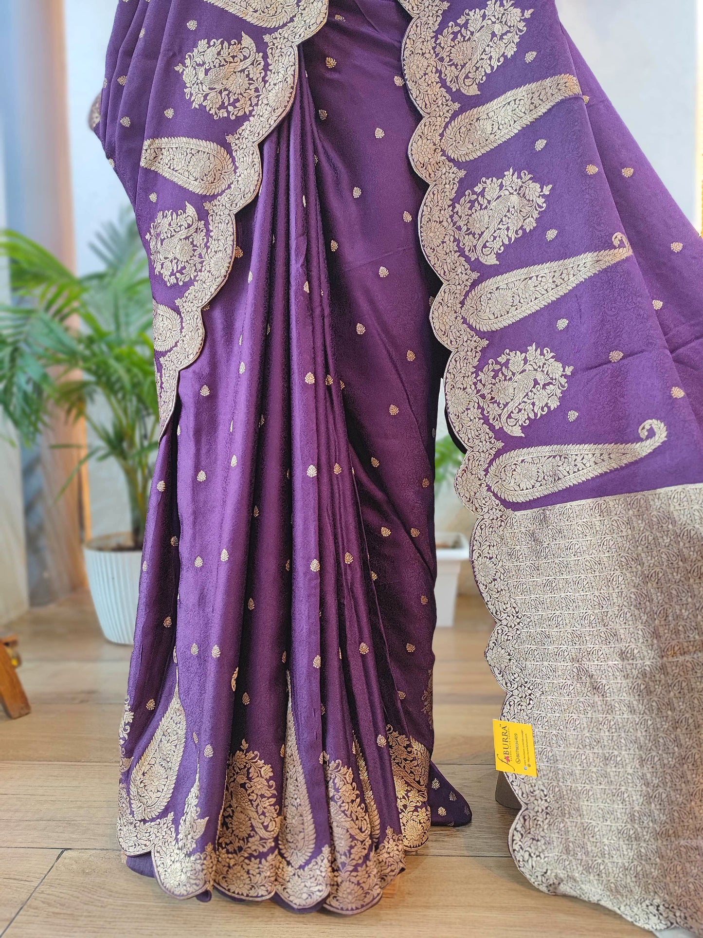Royal Purple Gajji Silk Saree with Golden Zari Border | Festive Wear