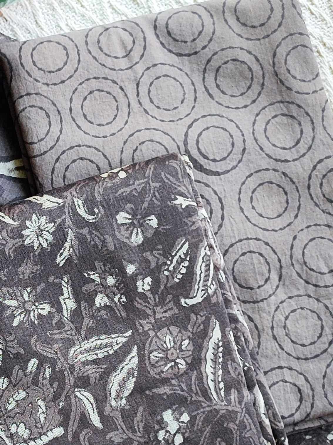 Grayish Brown Chanderi Silk Suits with Vanaspati Prints