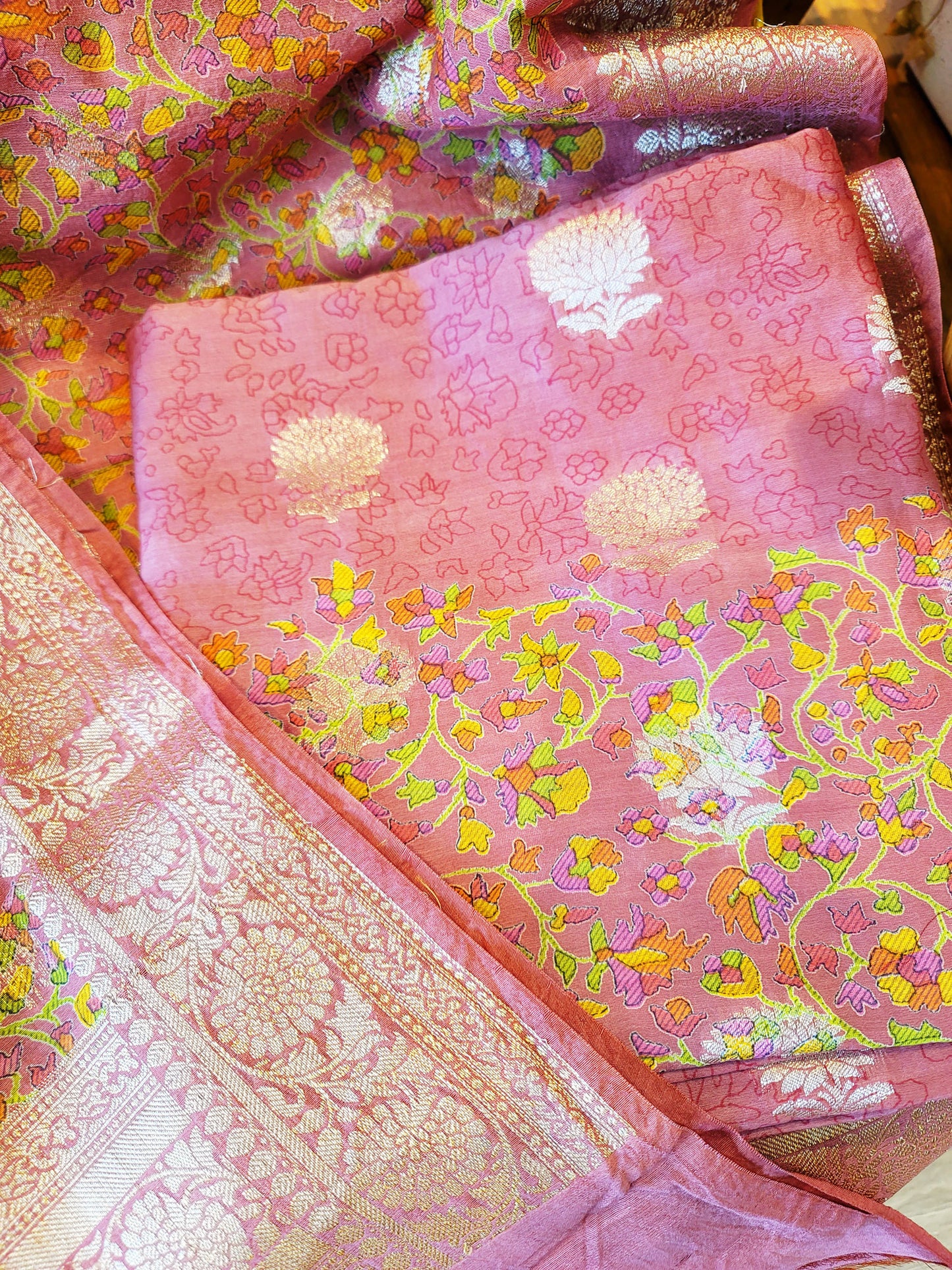 Pink Chanderi Silk with Banarsi Suit Chanderi Dupatta