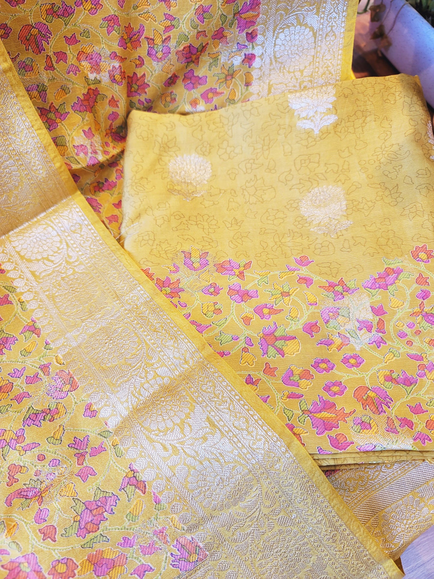 Cyber Yellow Chanderi Silk with Banarsi Suit Chanderi Dupatta