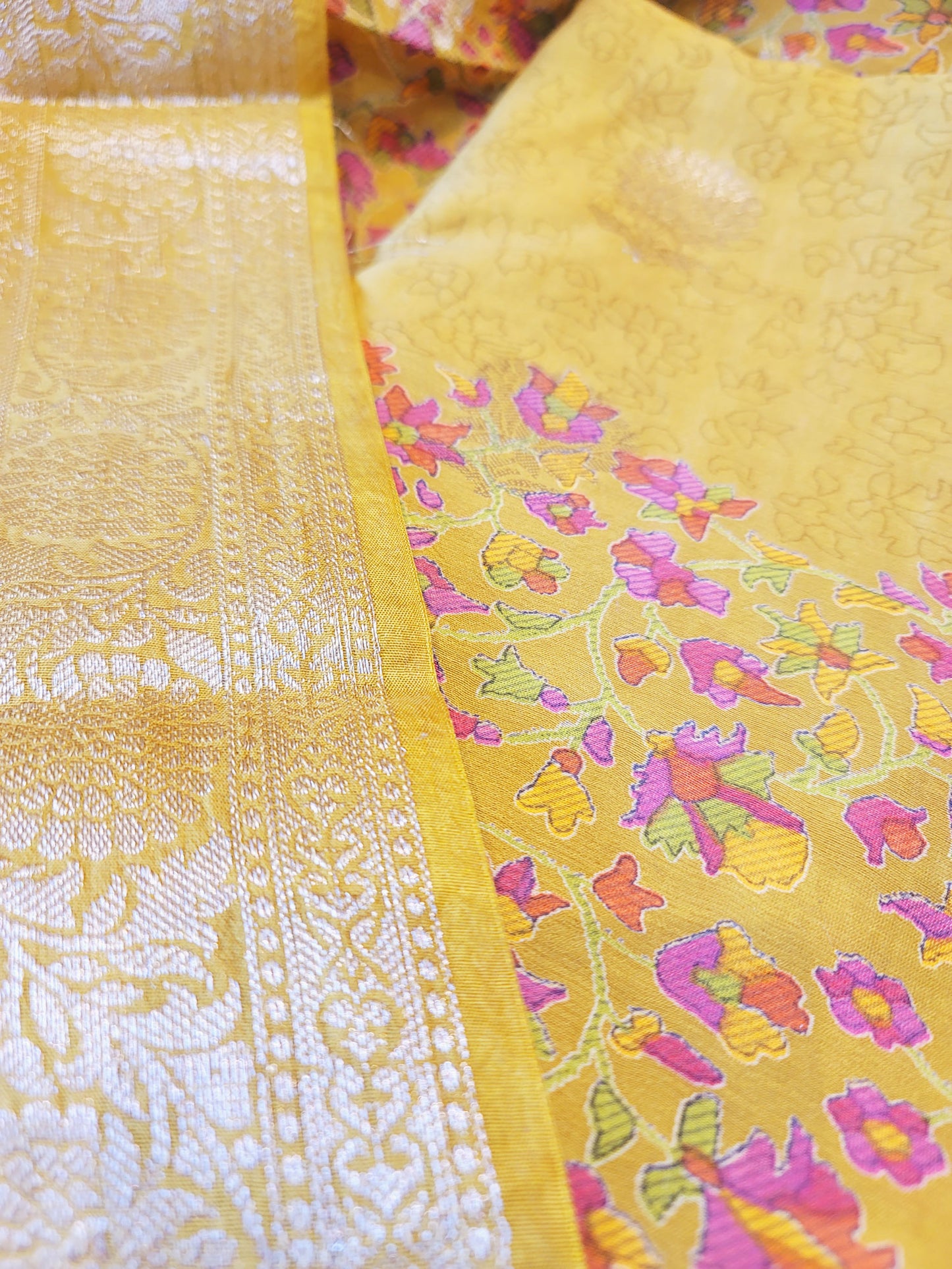 Cyber Yellow Chanderi Silk with Banarsi Suit Chanderi Dupatta