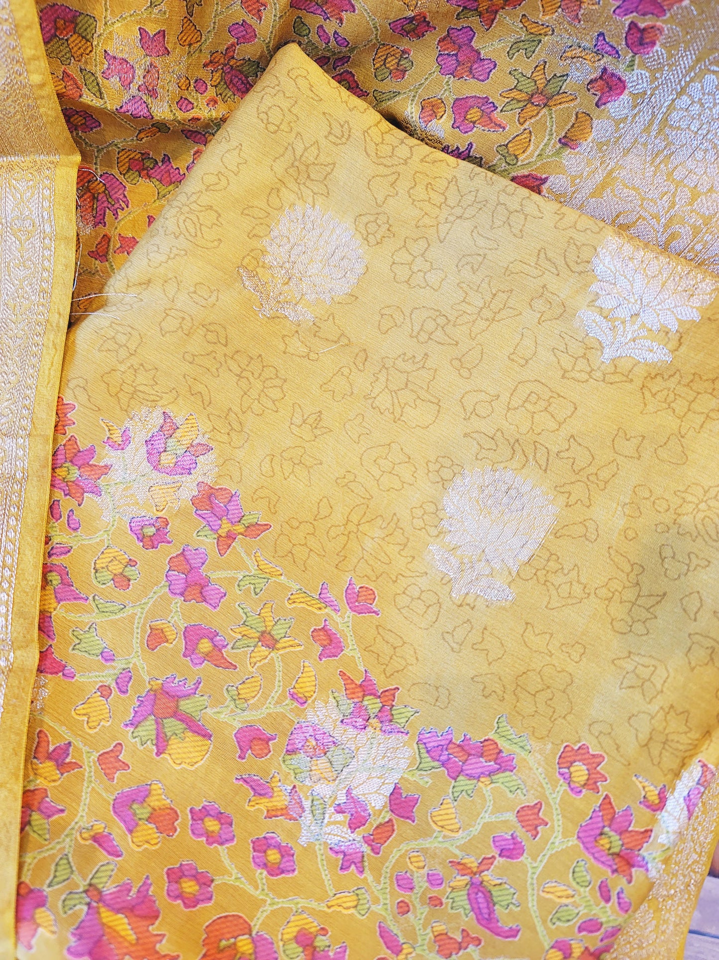 Cyber Yellow Chanderi Silk with Banarsi Suit Chanderi Dupatta