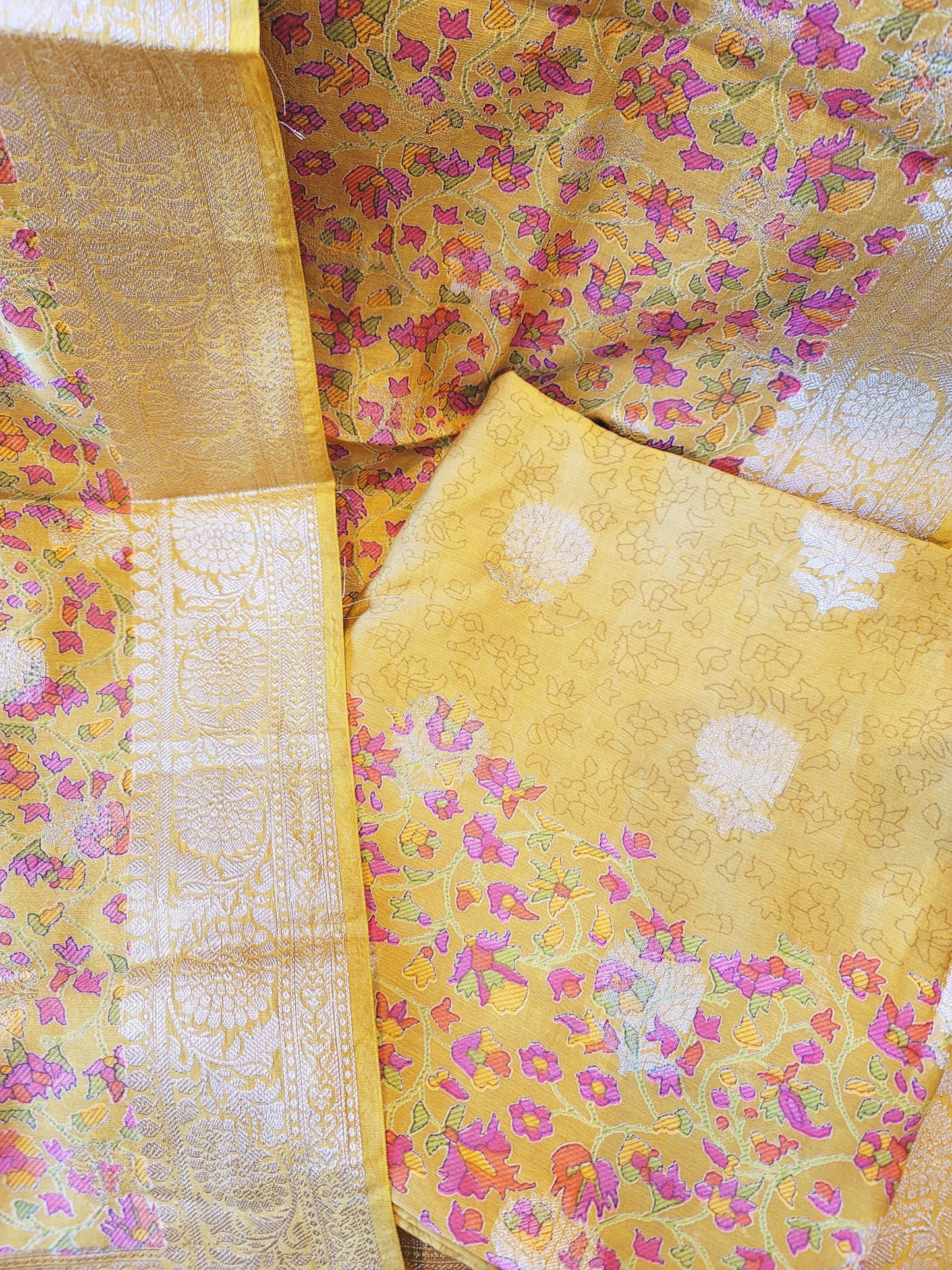 Cyber Yellow Chanderi Silk with Banarsi Suit Chanderi Dupatta
