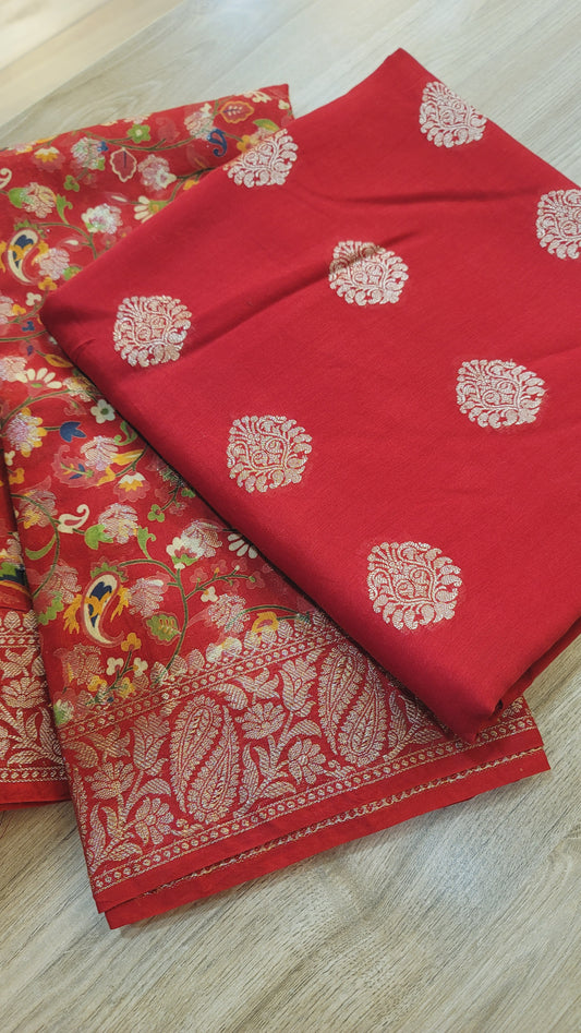 Chilli Red Shade Banarsi Chanderi Silk Suit with Banarsi Chanderi Dupatta