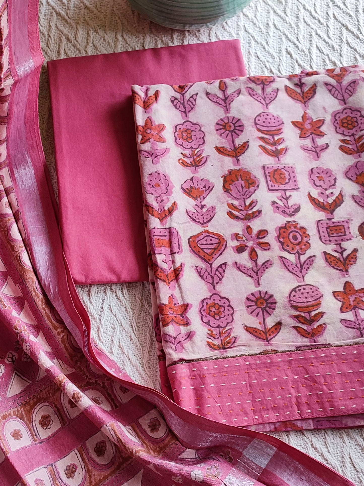 Rogue Pink Vanaspati Cotton Suit Set with Linen Dupatta