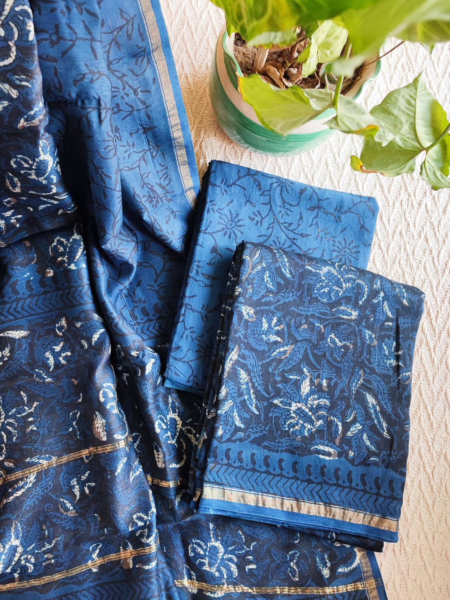 Cobalt & Yale Blue Chanderi Silk Suits with Vanaspati Prints
