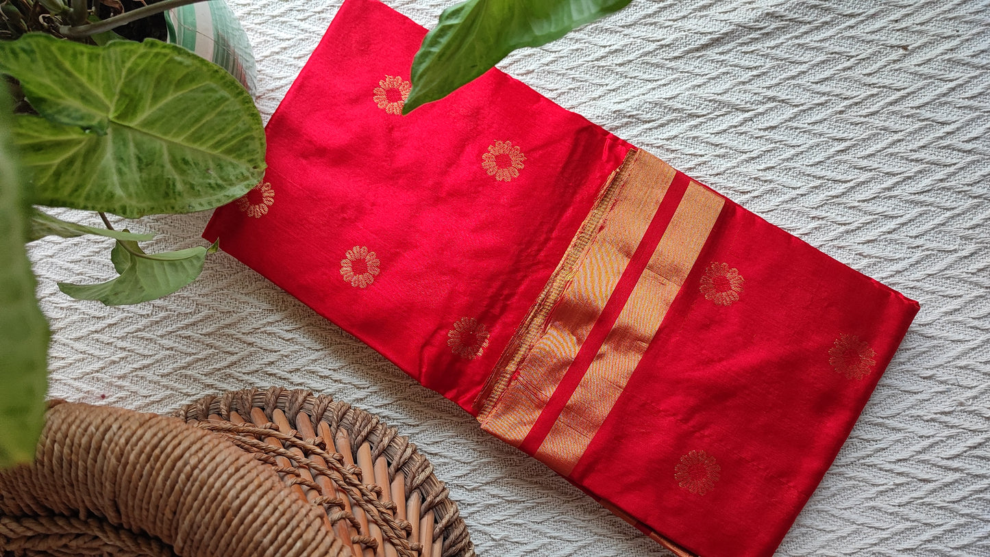 Crimson Red Premium Pattu Silk Chanderi Saree with Minakari motifs