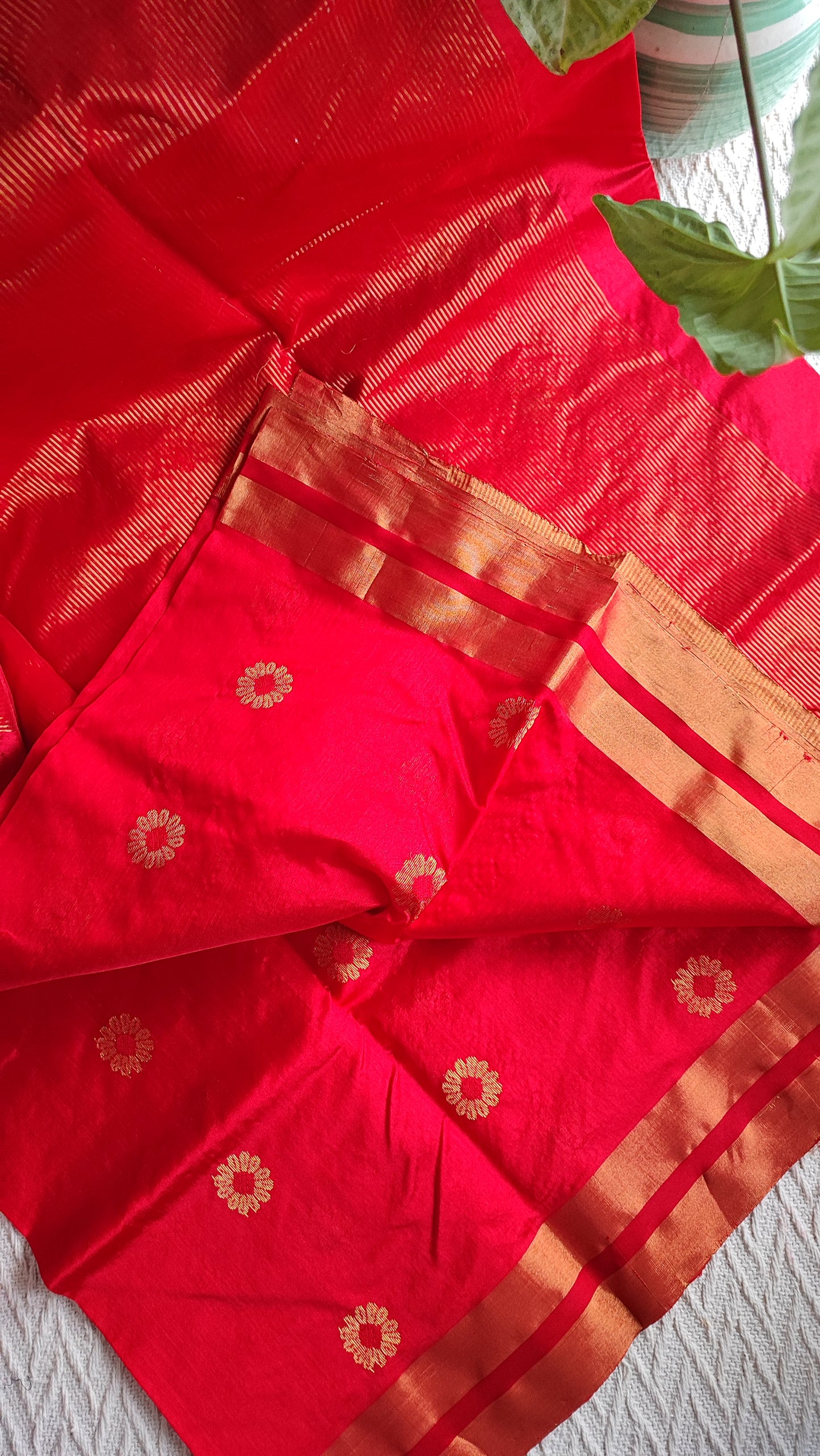 Crimson Red Premium Pattu Silk Chanderi Saree with Minakari motifs